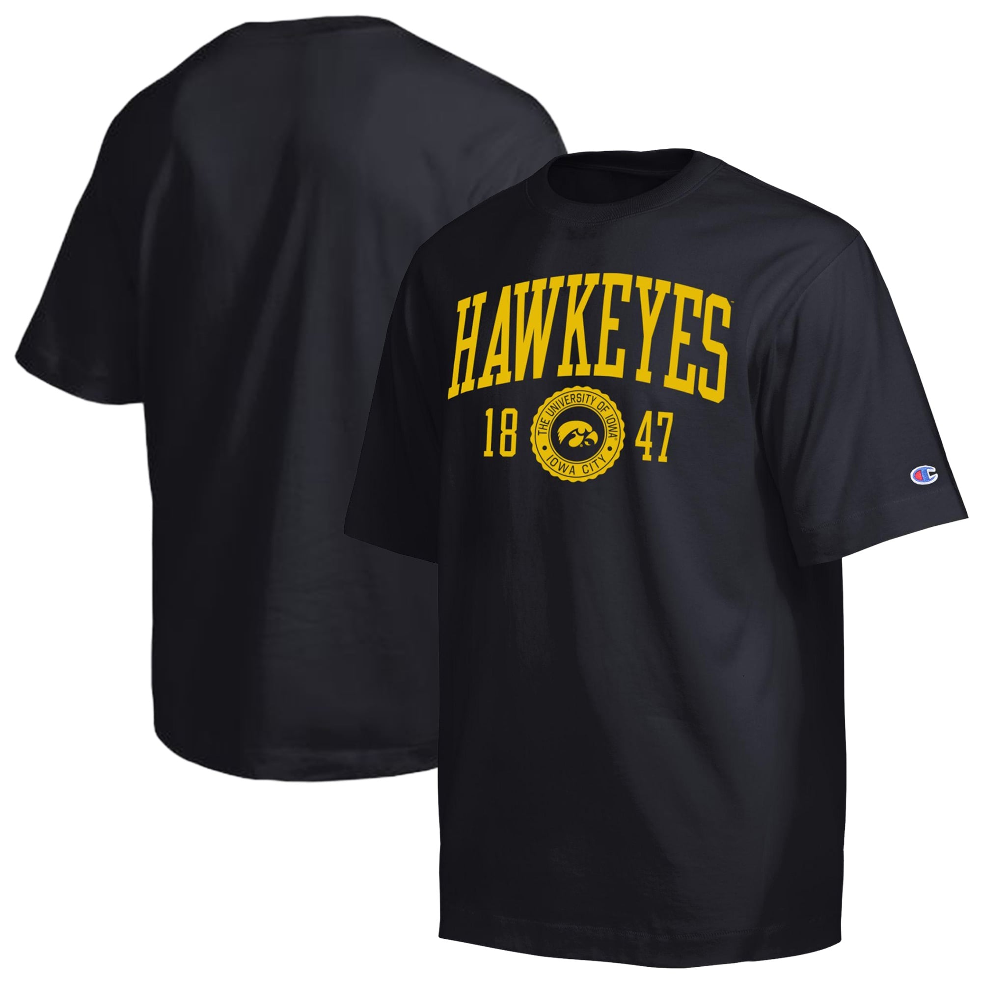 Men's Champion  Black Iowa Hawkeyes Established Tradition Heavyweight T-Shirt