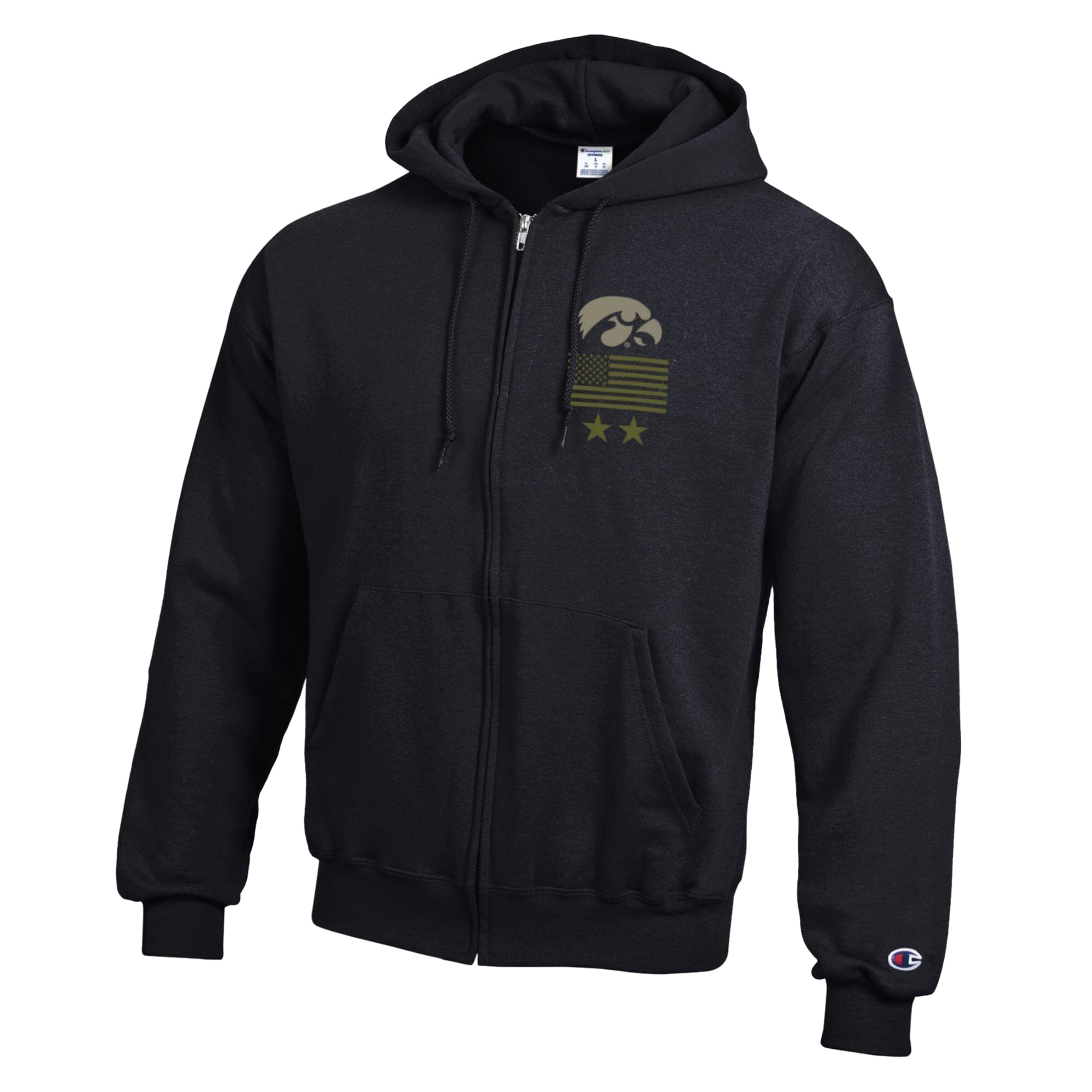 Sweat à capuche zippé Champion Black Iowa Hawkeyes Operation Hat Trick Flag en polaire Powerblend pour homme