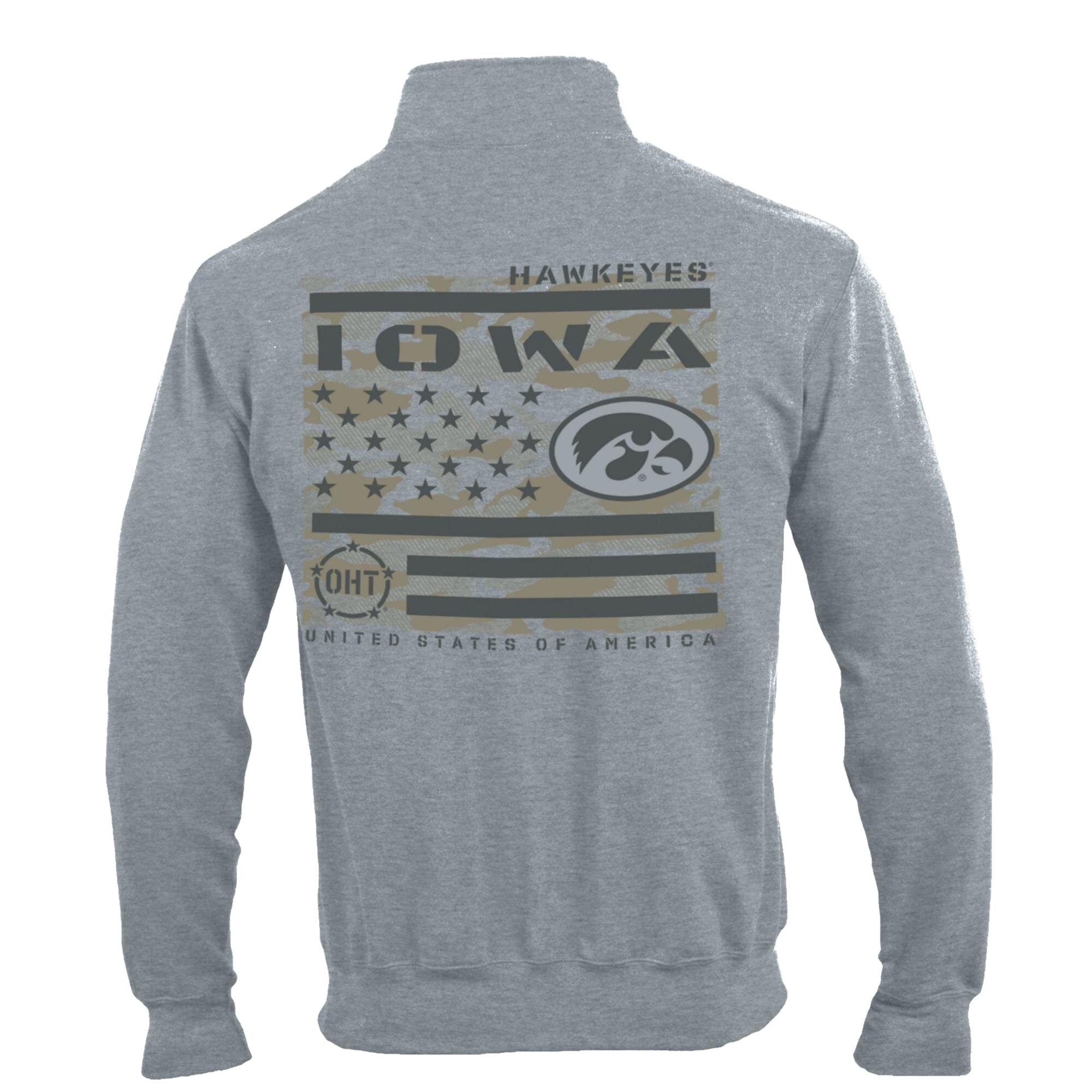 Men's Champion Gray Iowa Hawkeyes Operation Hat Trick Flag Powerblend Fleece Quarter-Zip Pullover