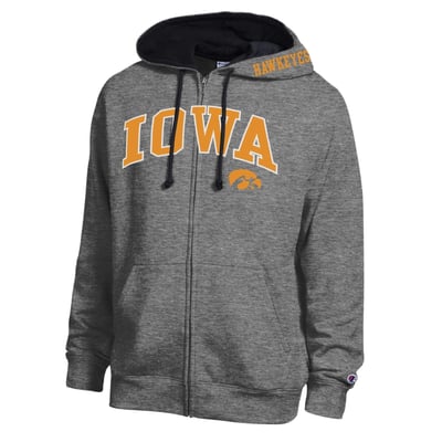 Iowa Hawkeyes Champion Arch Logo Full-Zip Fleece Hoodie - Heather Charcoal
