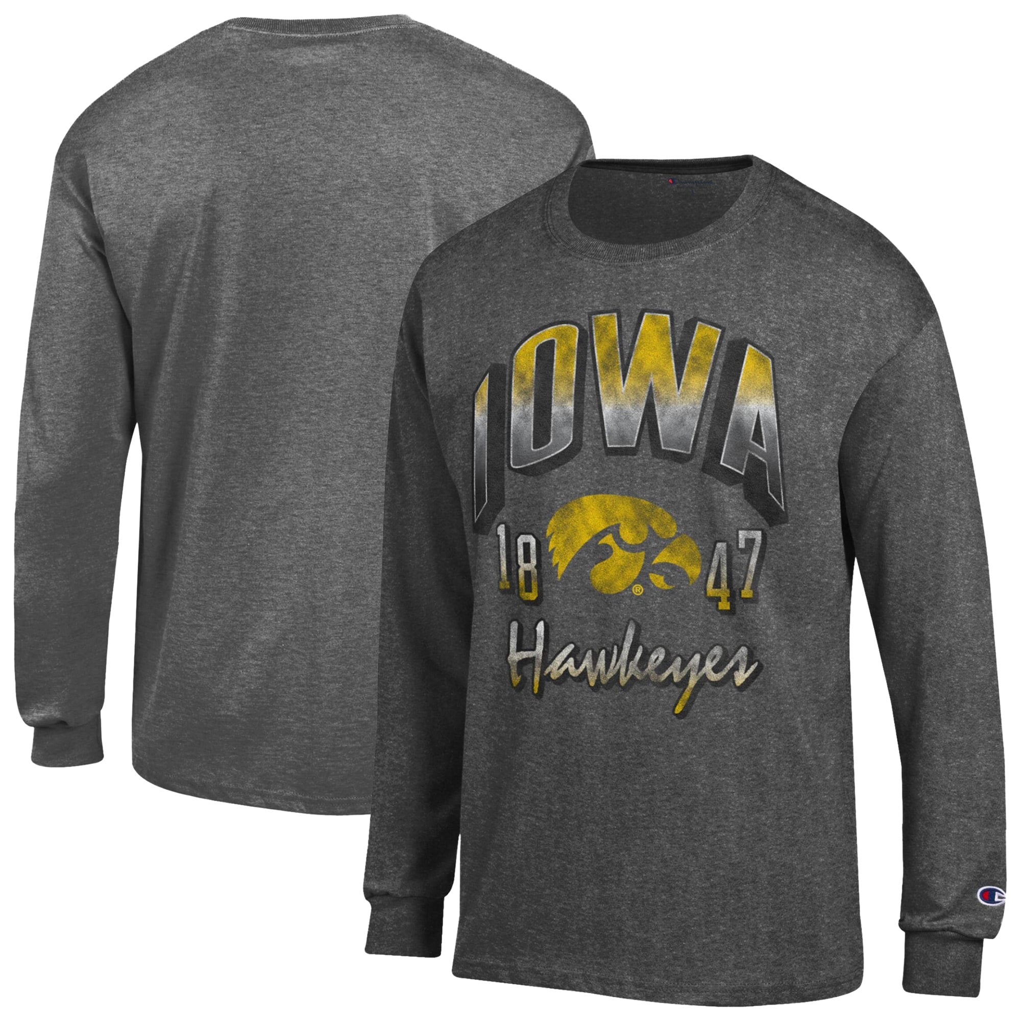 T-shirt à manches longues Champion Heather Charcoal Iowa Hawkeyes Bold pour homme