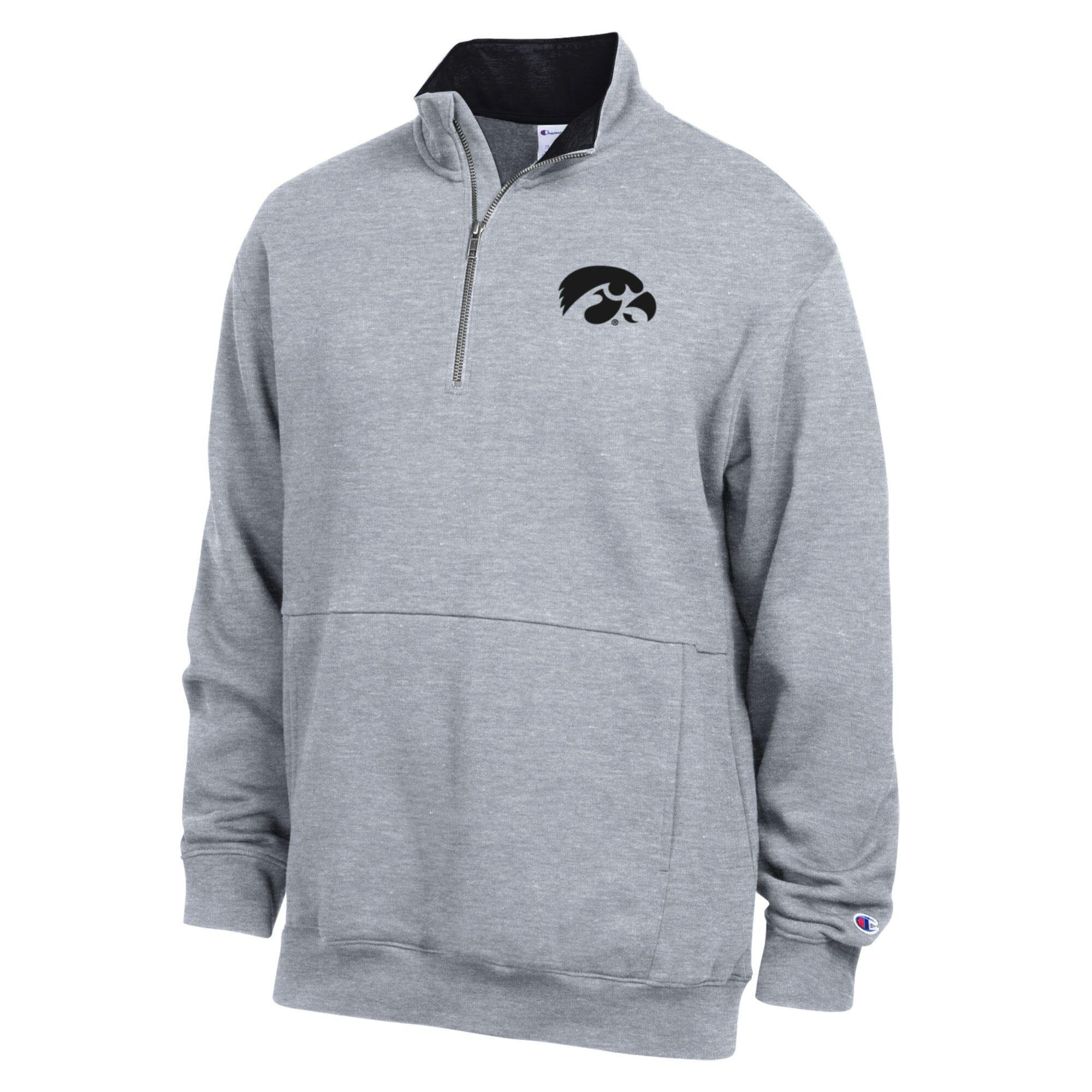 Men's Champion Heather Gray Iowa Hawkeyes Fleece Quarter-Zip Pullover