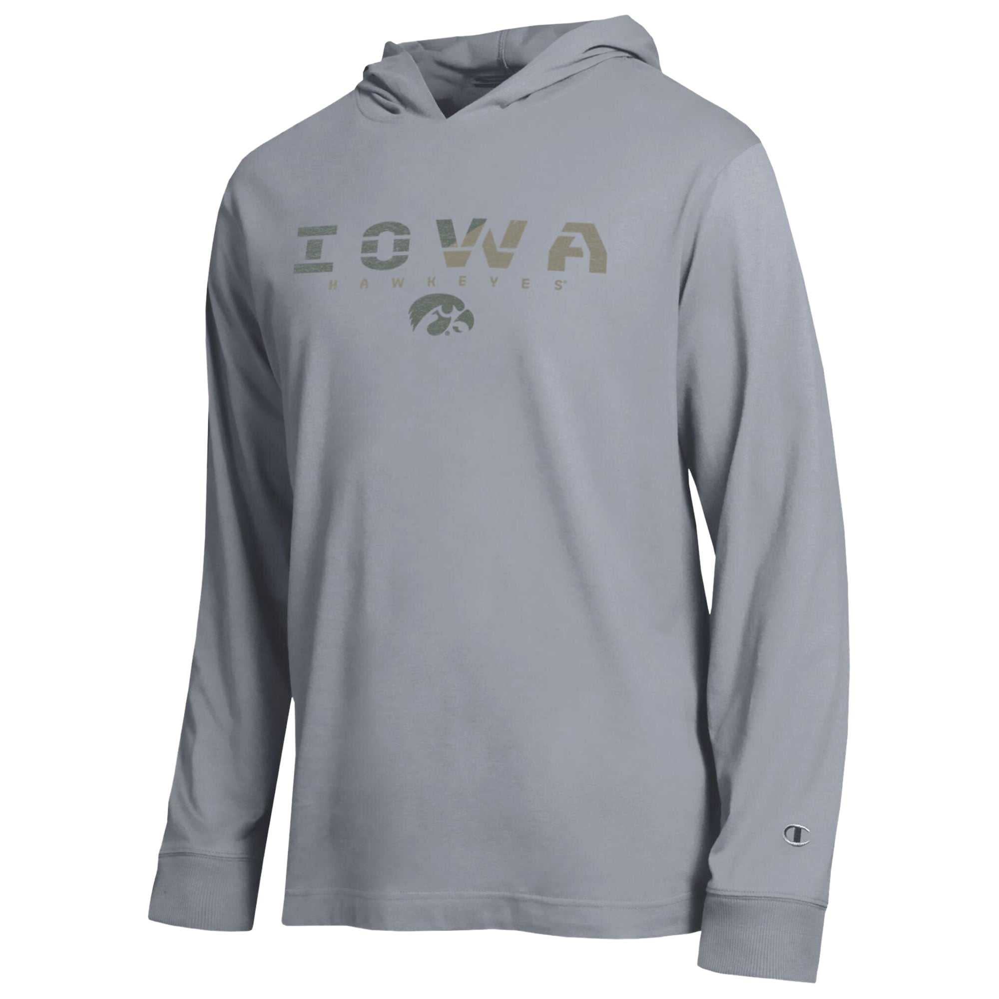 T-shirt à manches longues et capuche Champion Heather Gray Iowa Hawkeyes Operation Hat Trick Flag pour homme