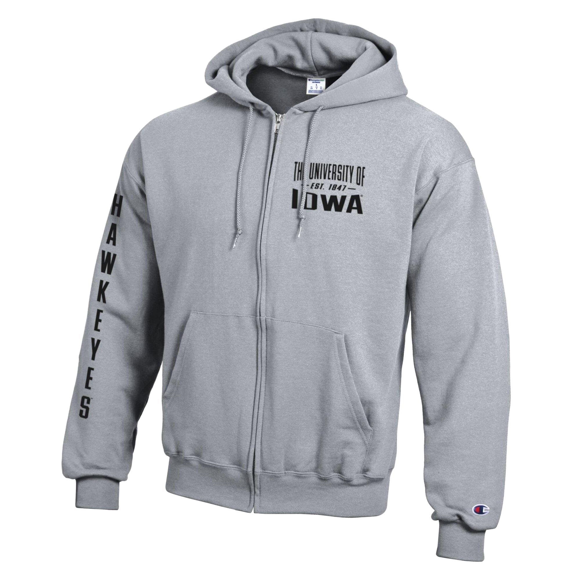 Men's Champion  Heather Gray Iowa Hawkeyes Varsity Powerblend Full-Zip Fleece Hoodie