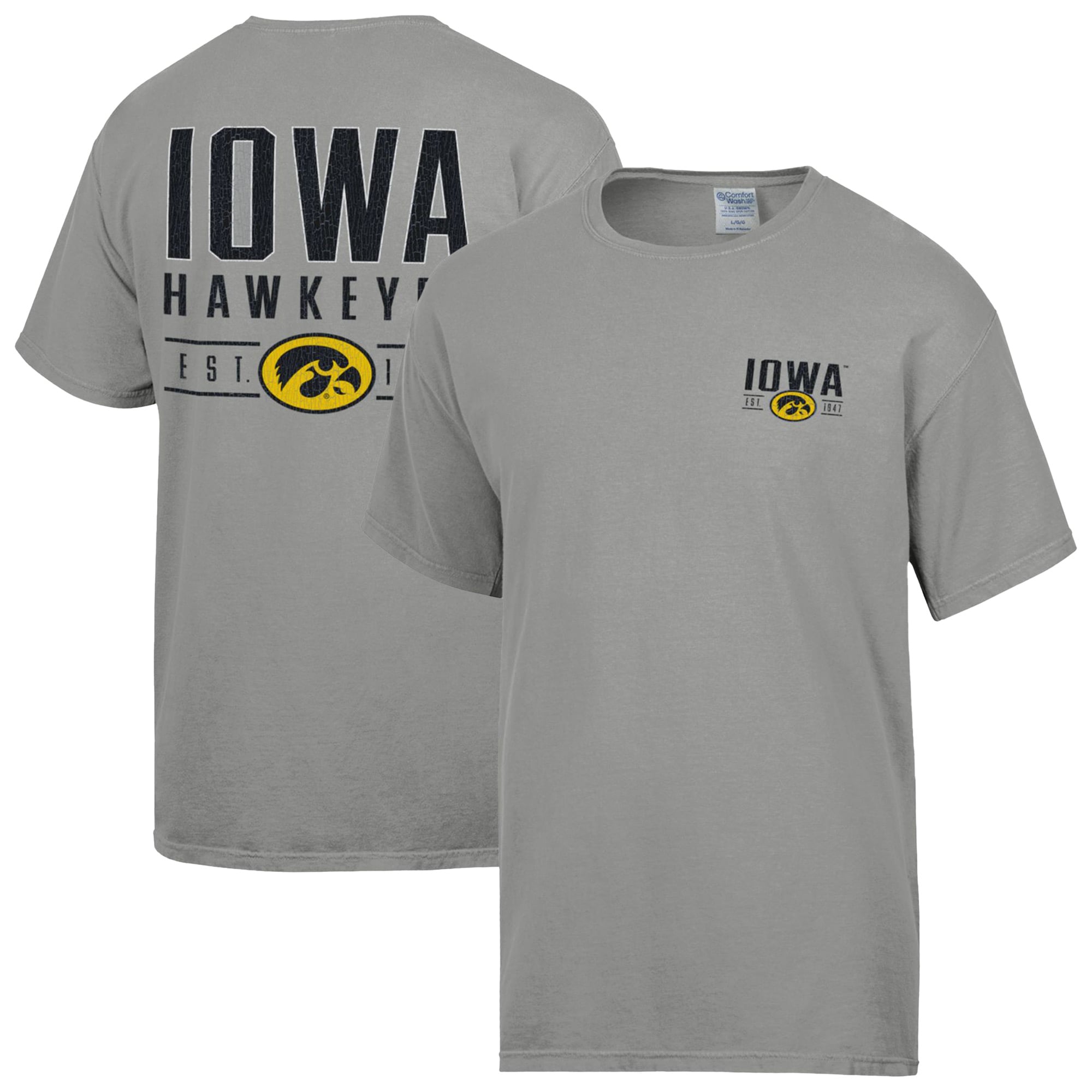 T-shirt gris ComfortWash pour homme, motif Big Name des Iowa Hawkeyes
