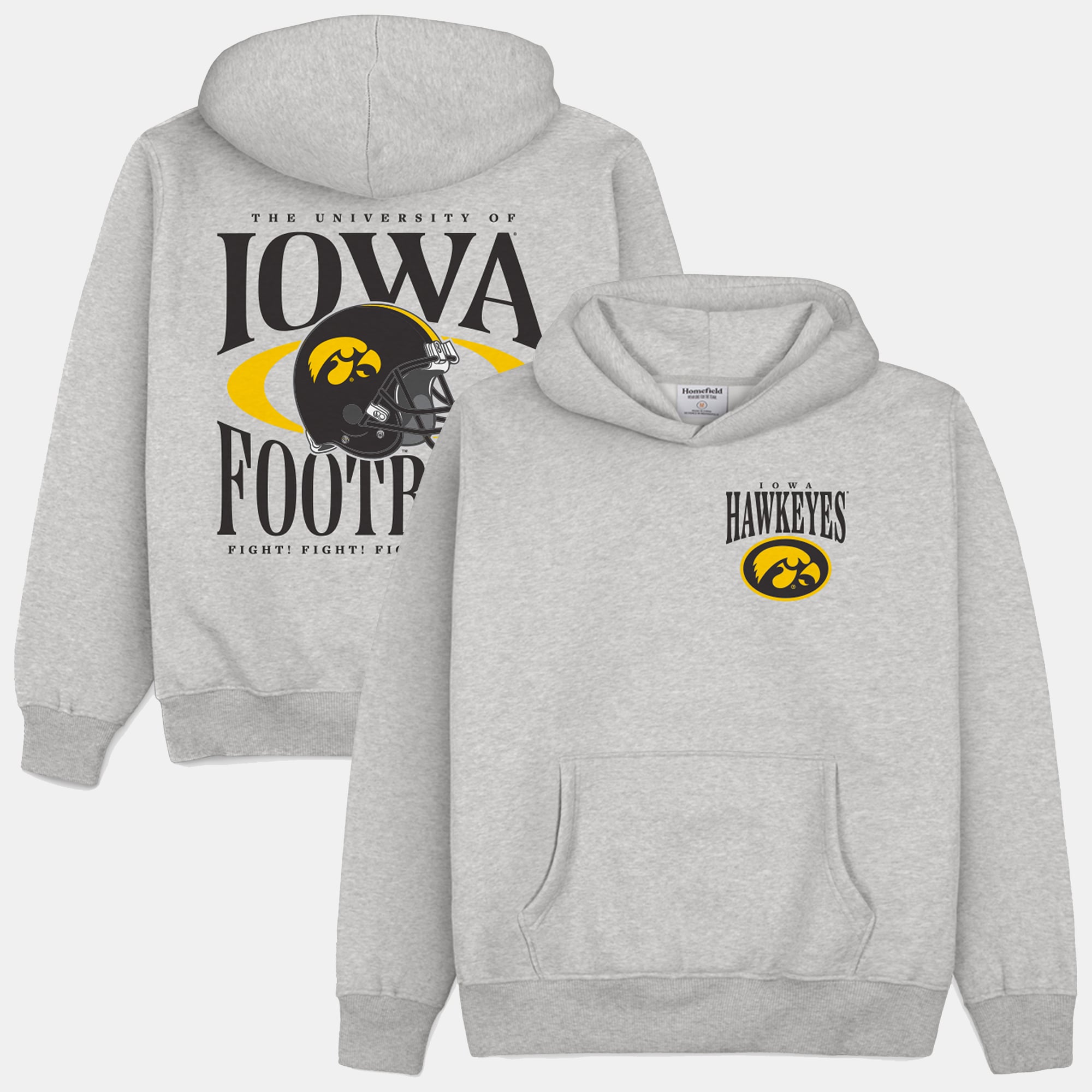 Sweat à capuche épais gris Homefield pour homme, Iowa Hawkeyes Football.