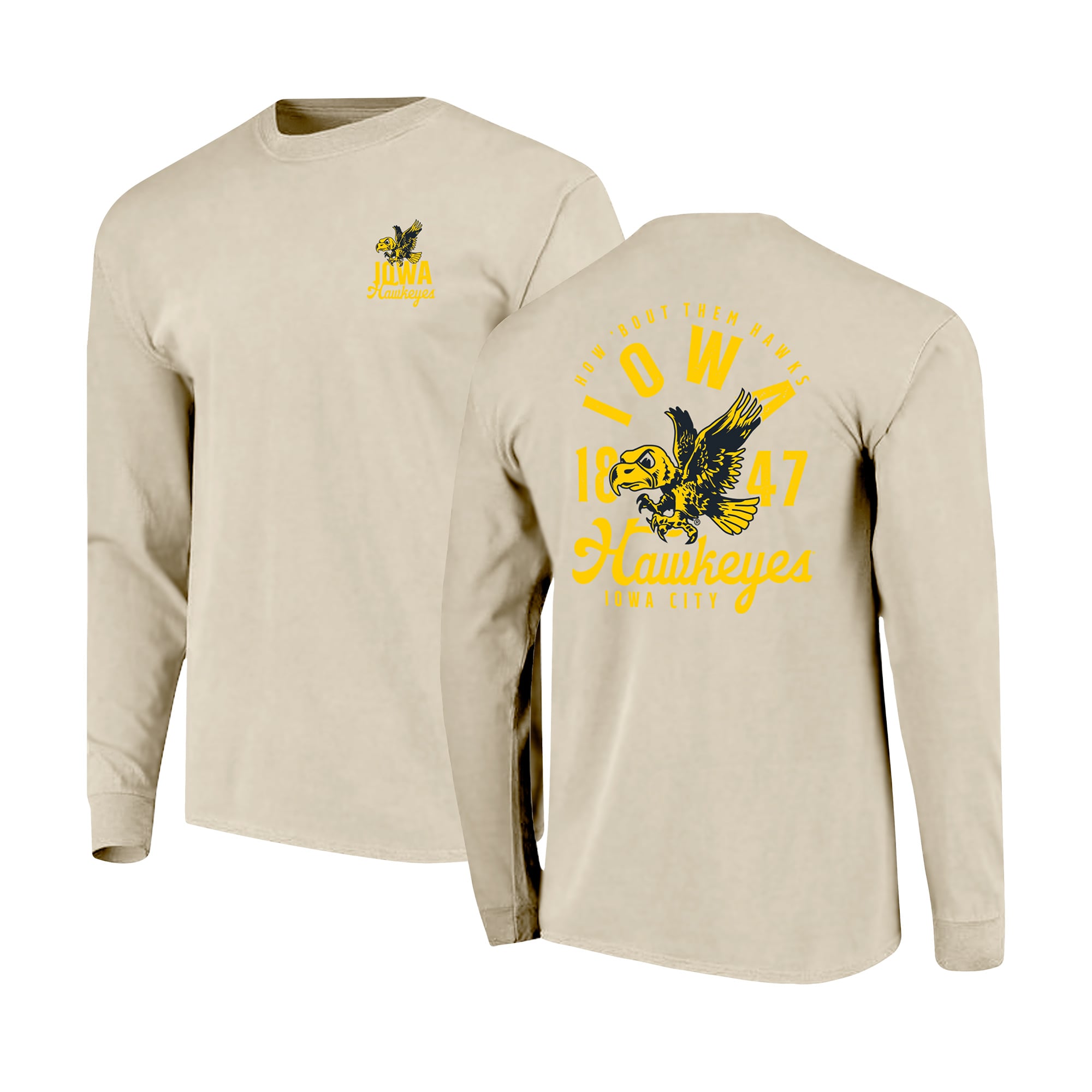 T-shirt à manches longues pour homme, motif mascotte des Iowa Hawkeyes, couleurs naturelles et confortables