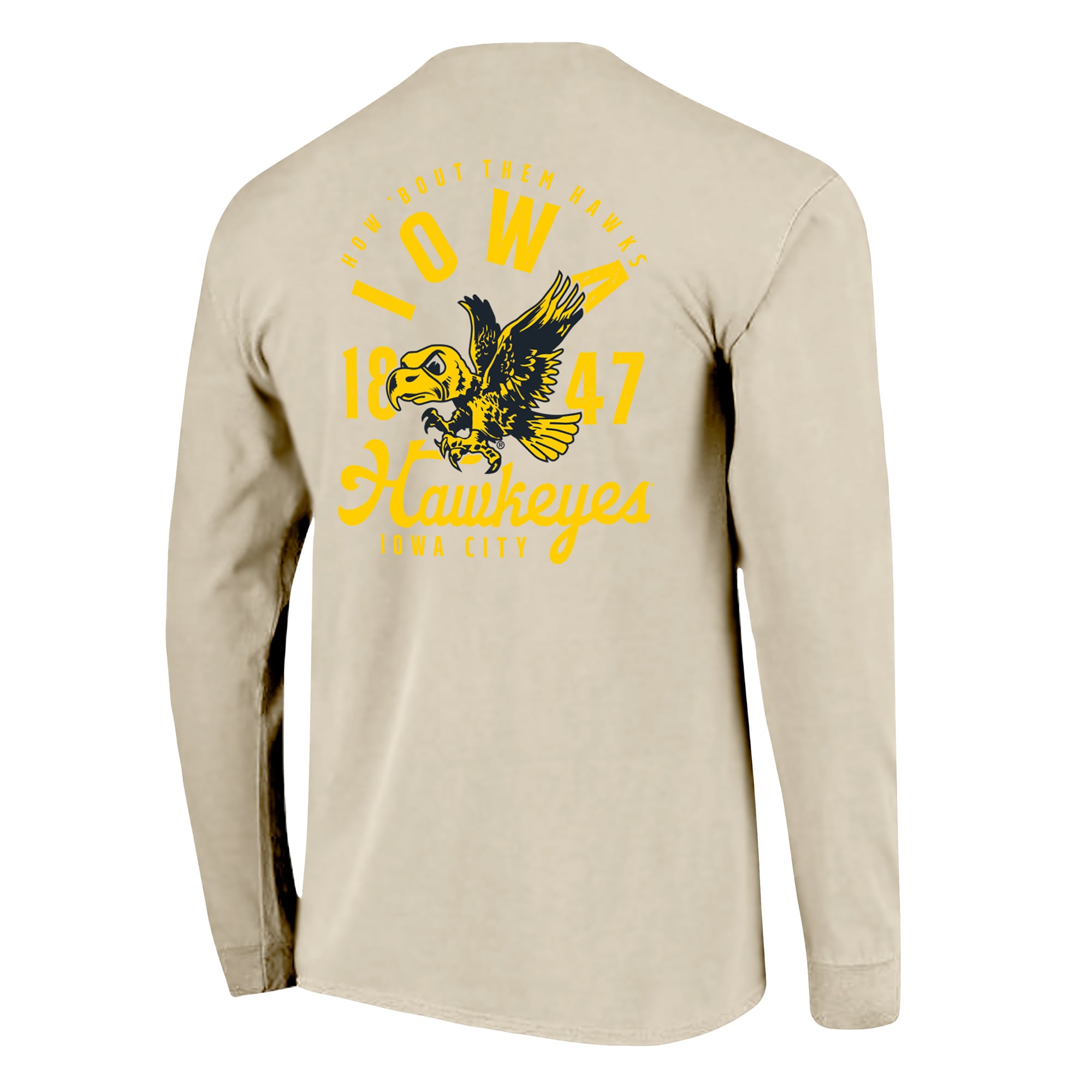 T-shirt à manches longues pour homme, motif mascotte des Iowa Hawkeyes, couleurs naturelles et confortables