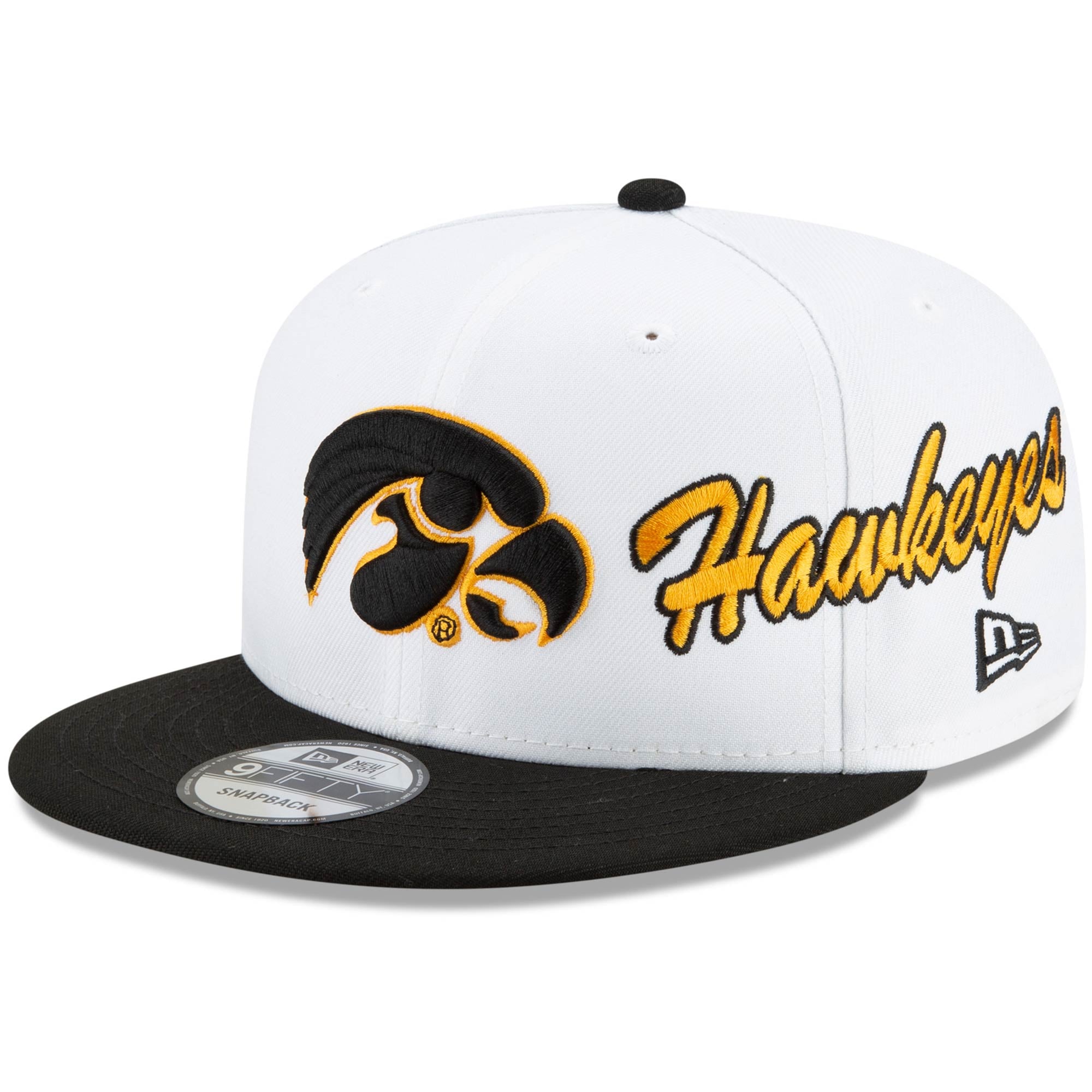 Side Script Hat Men's New Era White/Black Iowa Hawkeyes Two-Tone Side Script 9FIFTY ...