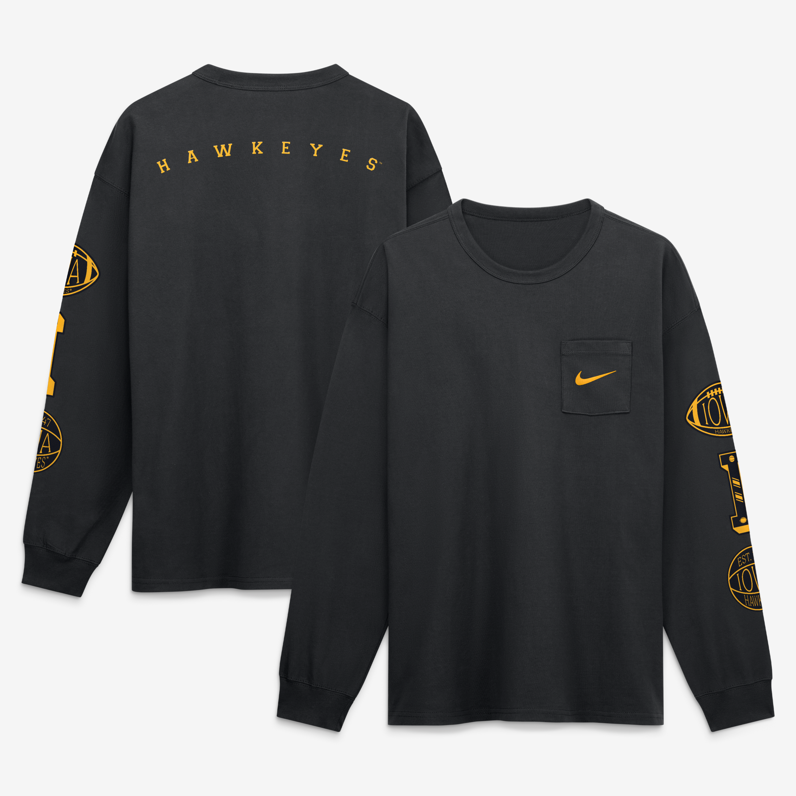 T-shirt à manches longues Nike Iowa Hawkeyes Academic noir pour homme avec poche