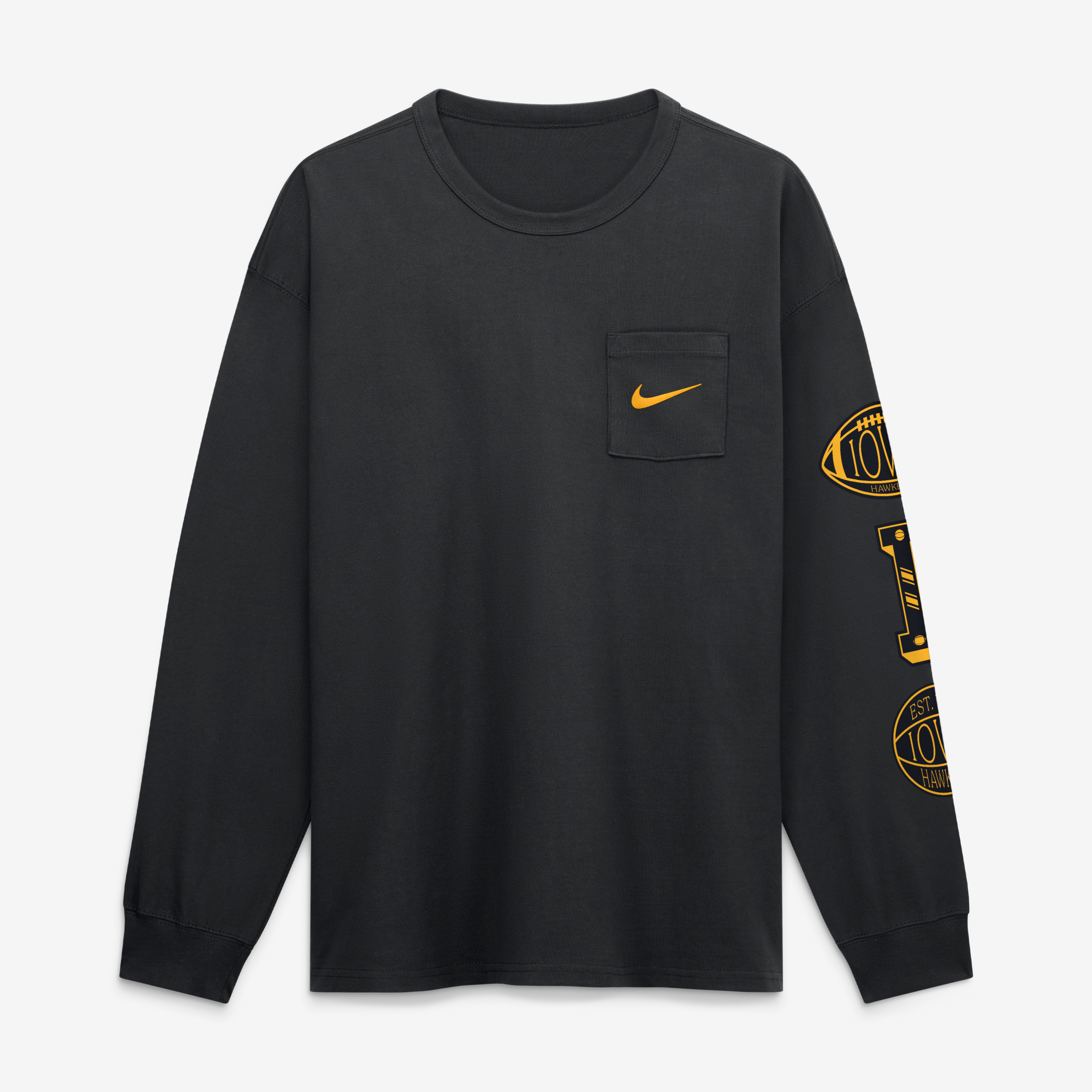 T-shirt à manches longues Nike Iowa Hawkeyes Academic noir pour homme avec poche