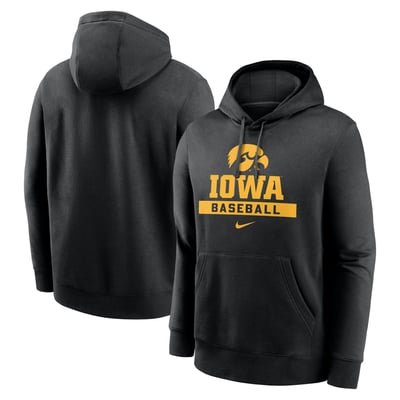  Iowa Hawkeyes Nike Baseball Stack Club Fleece Pullover Hoodie - Black