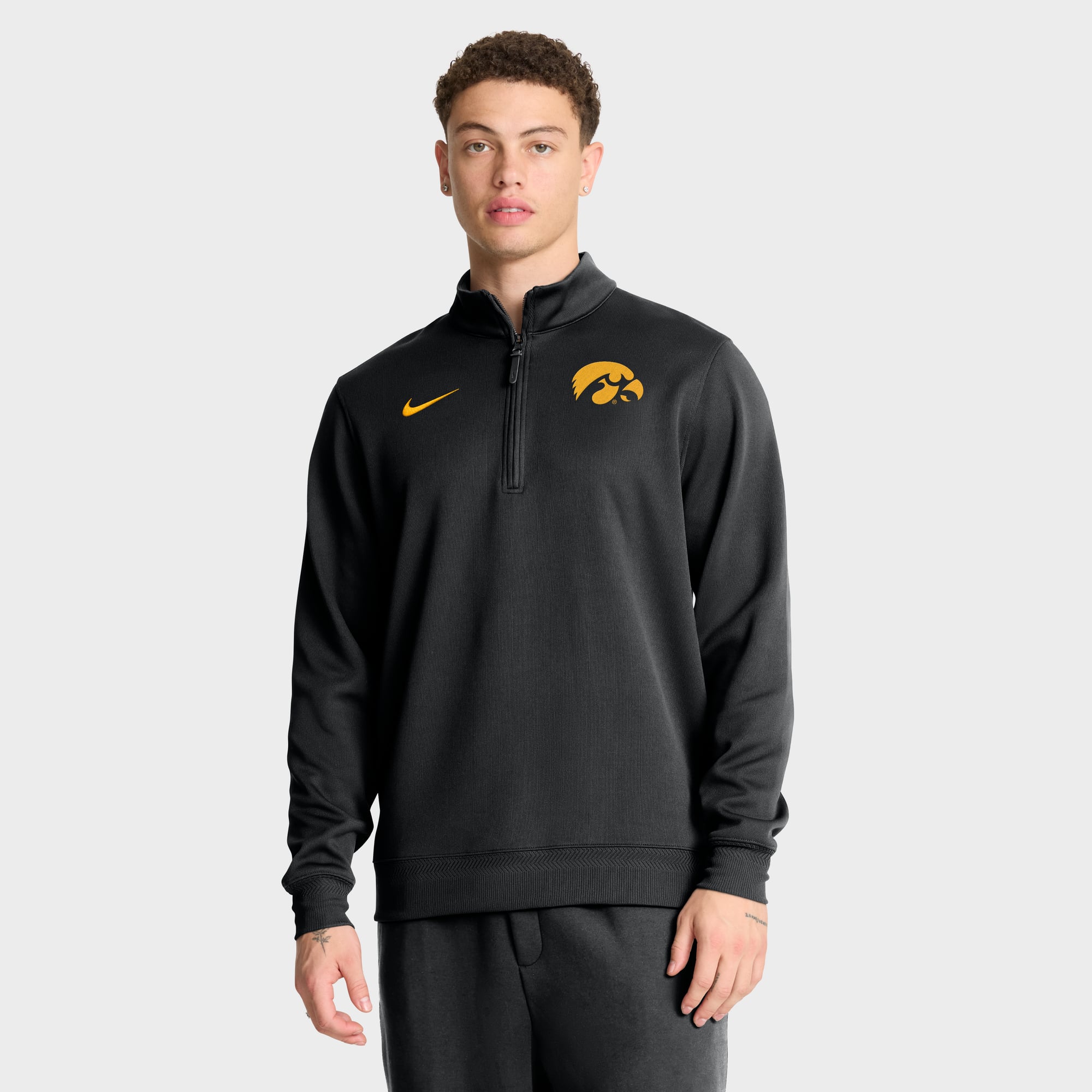 Men's Nike Black Iowa Hawkeyes Coaches Premium Dri-FIT Half-Zip Pullover