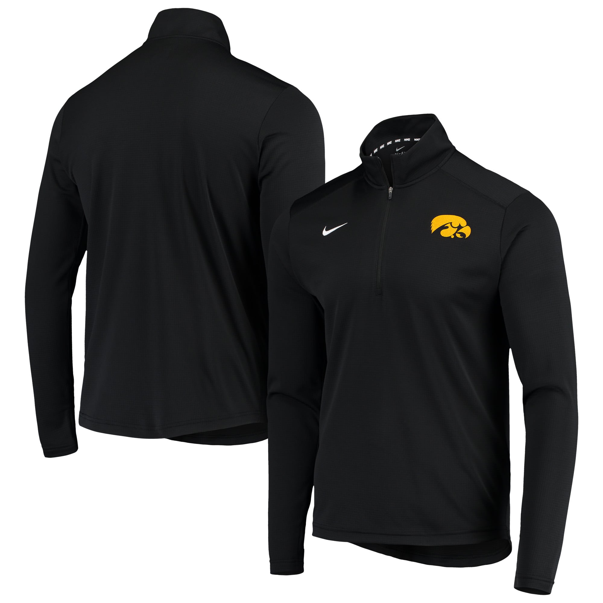 Iowa Racing Jacket Men's Nike Black Iowa Hawkeyes Primary Logo Pacer Performance Quarter ...