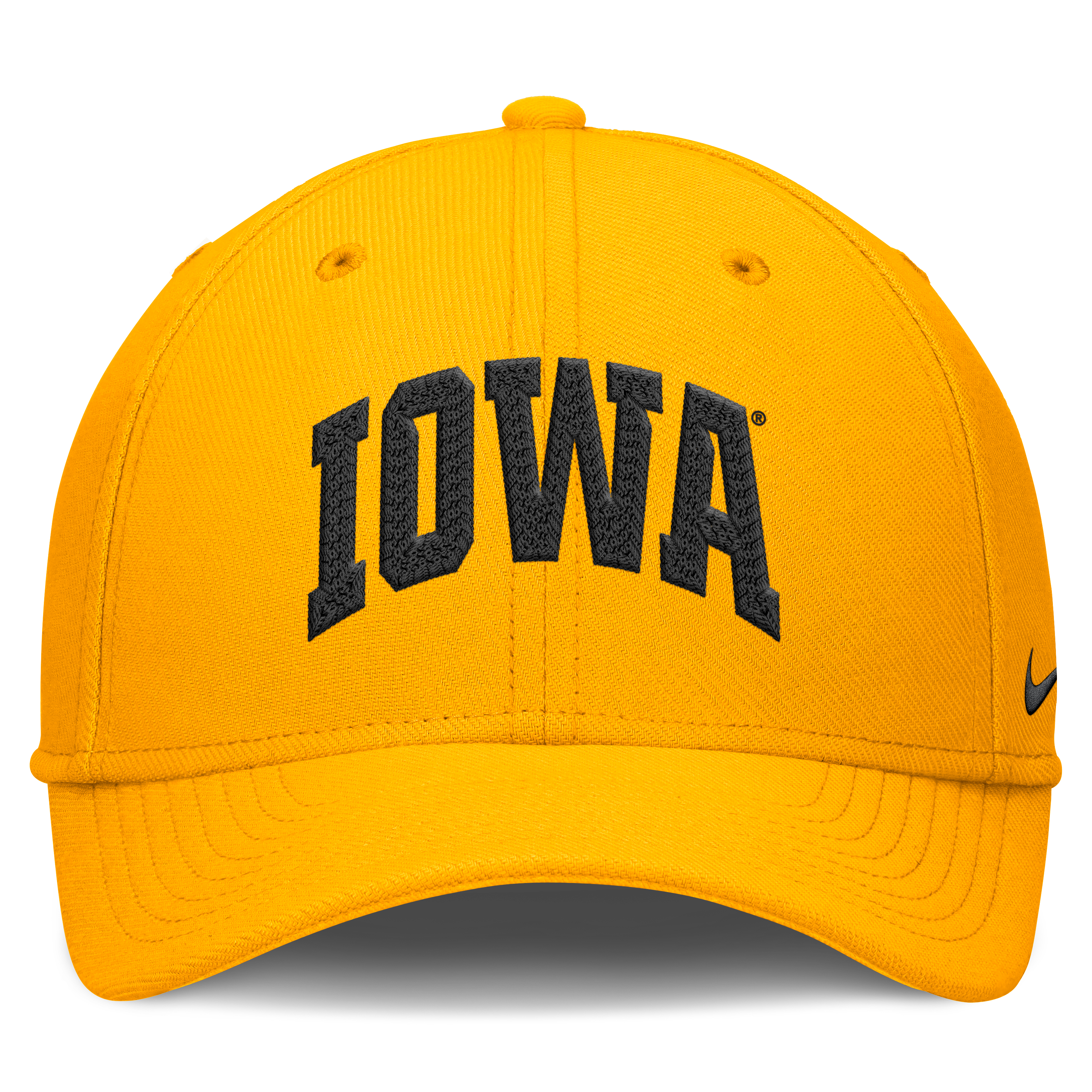 Casquette Nike Iowa Hawkeyes dorée pour homme, logo Swoosh et technologie Dri-FIT.