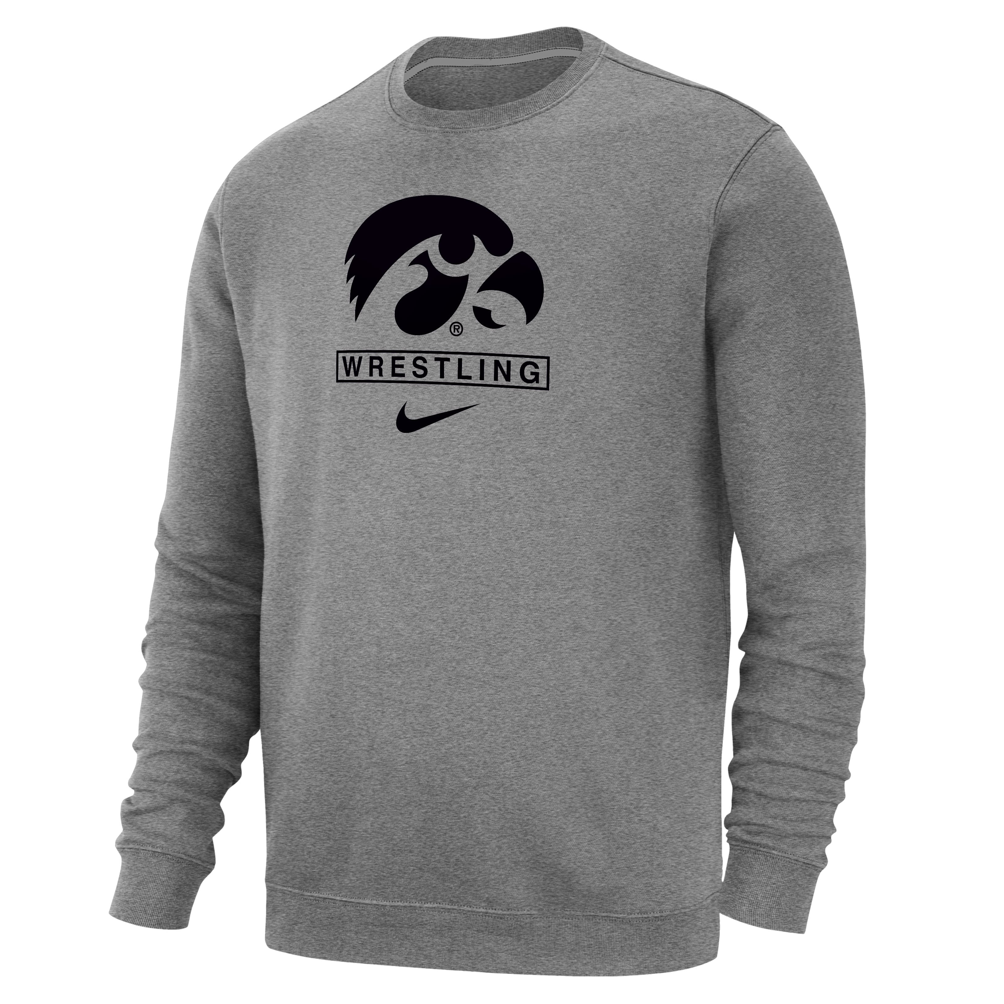 Mens NIKE H-GRAY Iowa Hawkeyes SP Nike Iowa Wrestling Fleece Crew