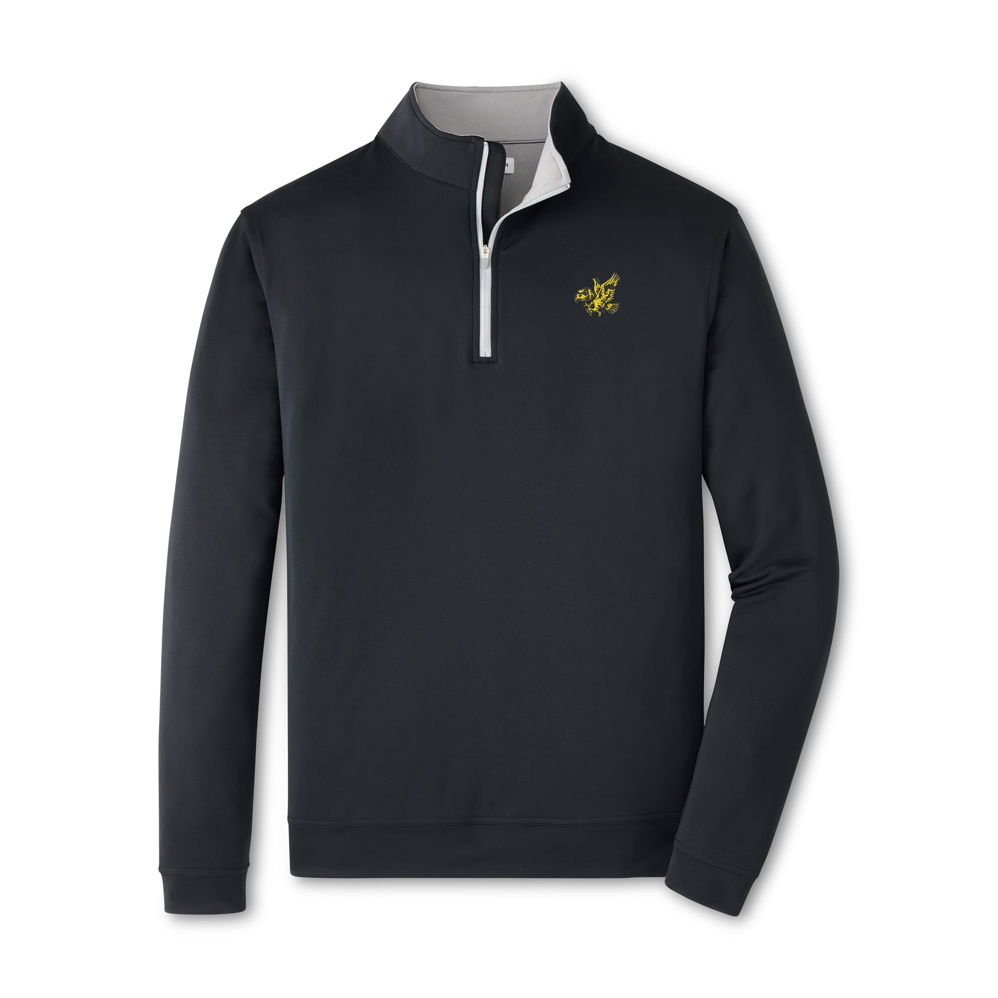 Pull-over à col zippé Peter Millar Perth Performance noir pour homme, modèle Iowa Hawkeyes.