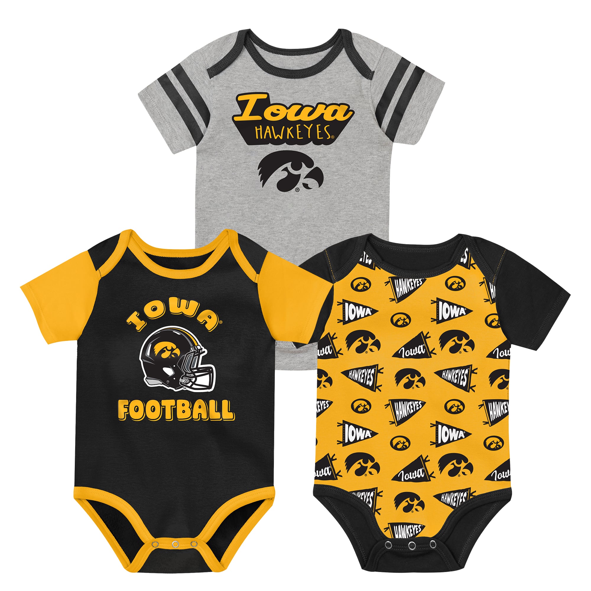 Ensemble body trois pièces Outerstuff noir pour nouveau-né, motif joueur vedette des Iowa Hawkeyes