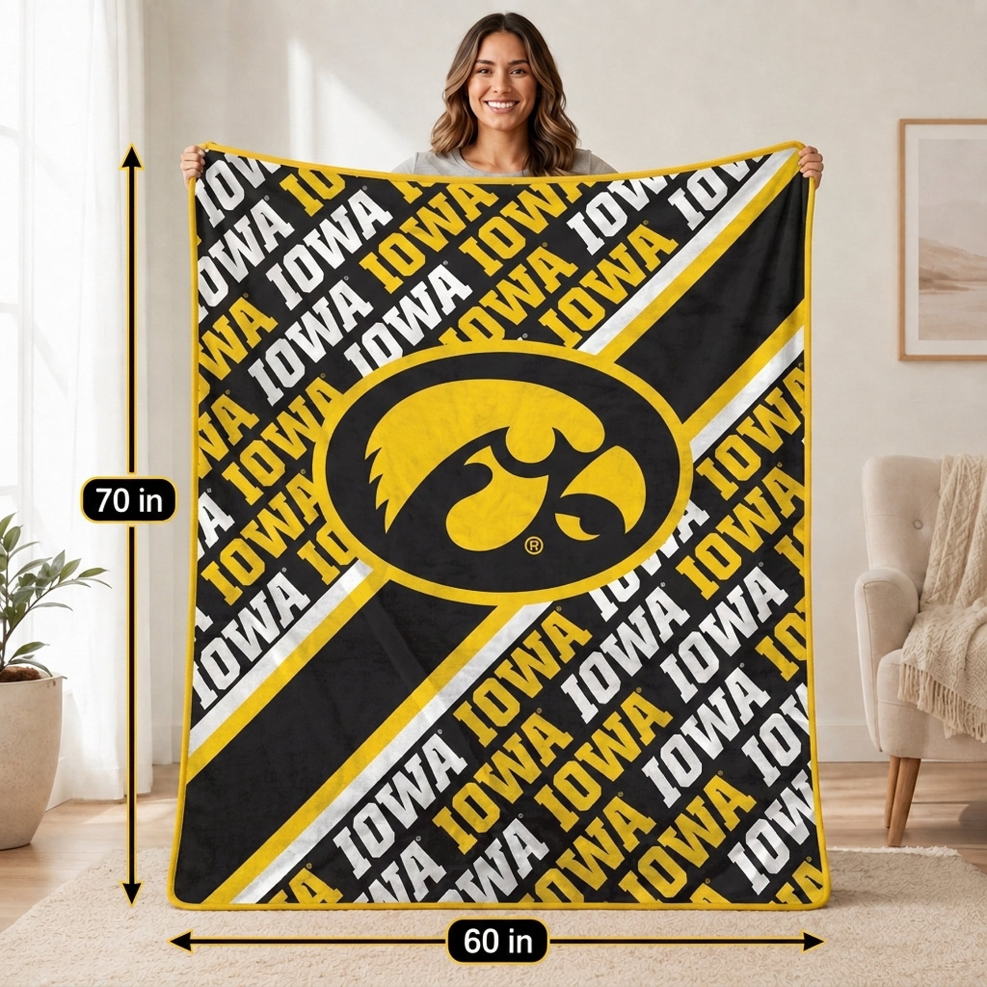 Pegasus Iowa Hawkeyes 60" x 70" Diagonal Lined Wordmark Ultra Soft Blanket
