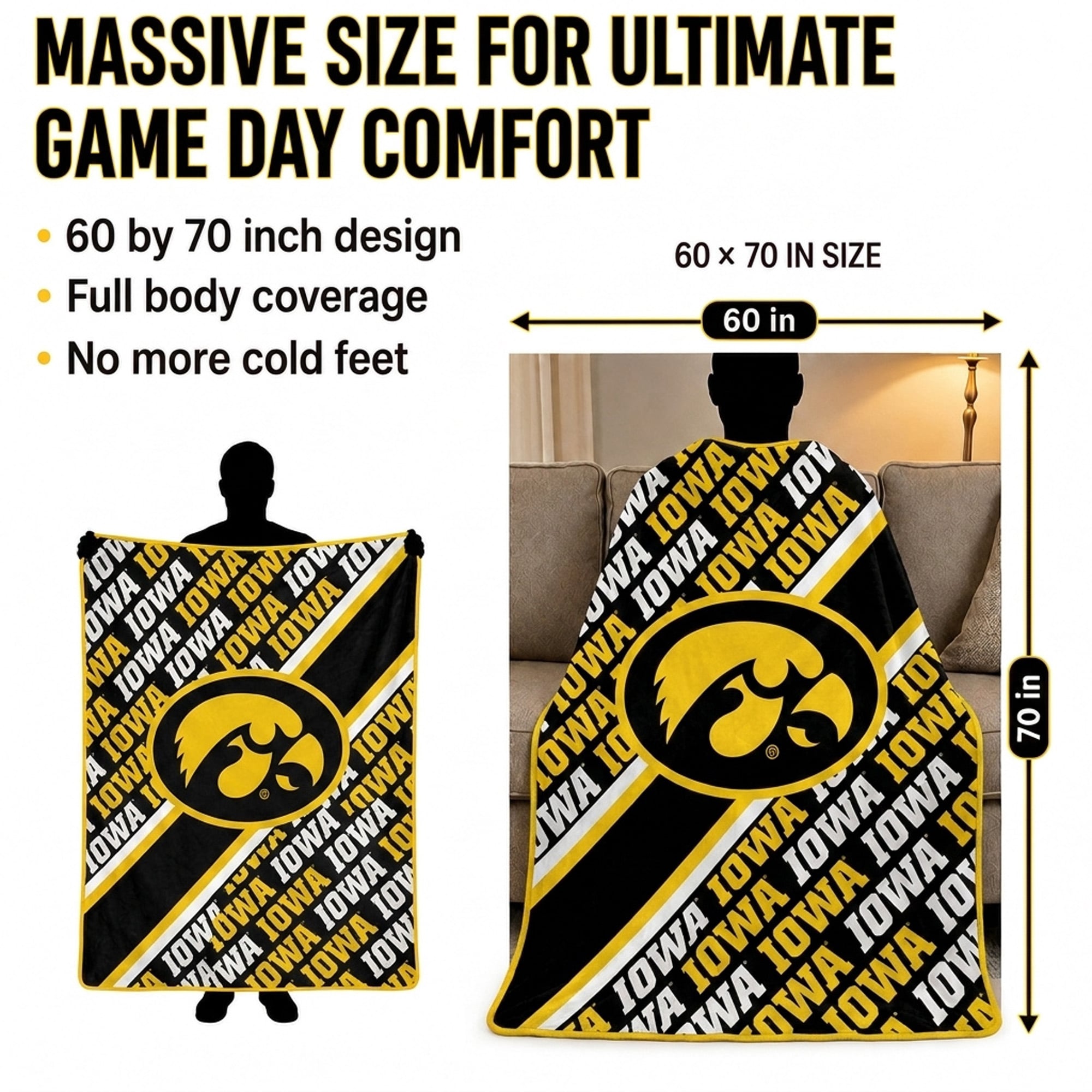 Pegasus Iowa Hawkeyes 60" x 70" Diagonal Lined Wordmark Ultra Soft Blanket