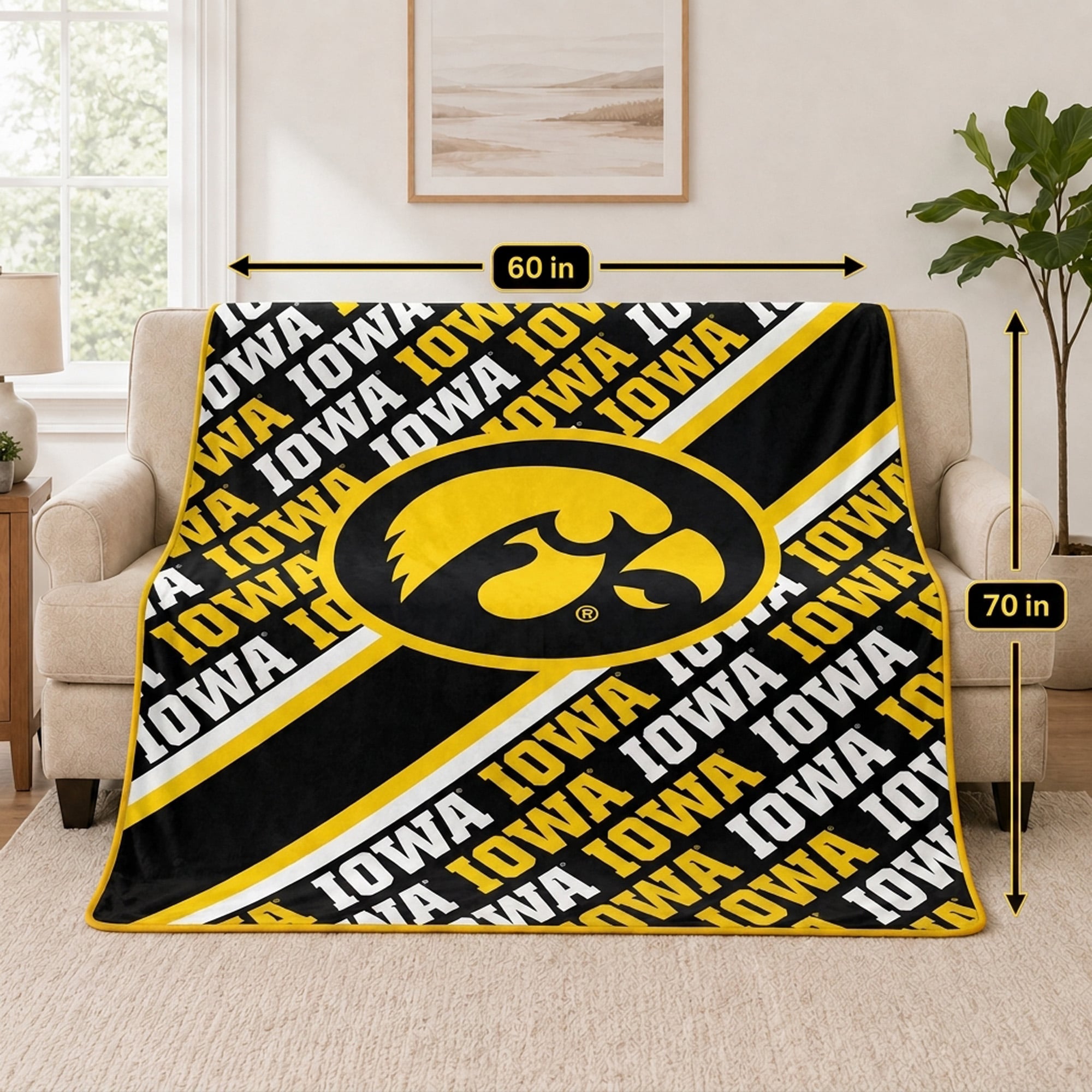 Pegasus Iowa Hawkeyes 60" x 70" Diagonal Lined Wordmark Ultra Soft Blanket