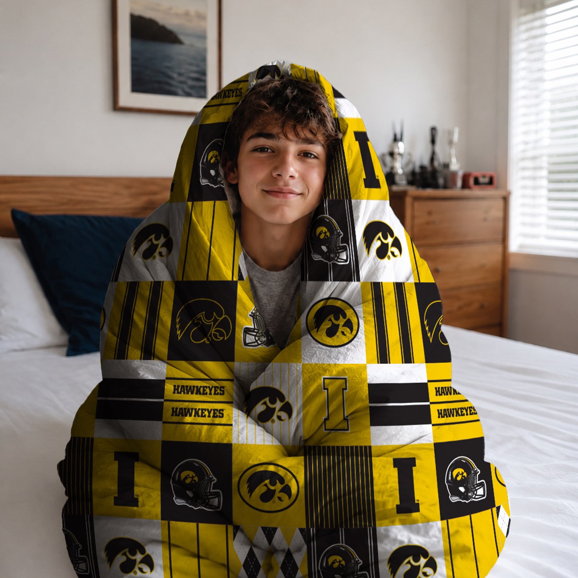 Ensemble de literie deux pièces Pegasus Iowa Hawkeyes Patchwork Plaid pour lit simple/simple XL
