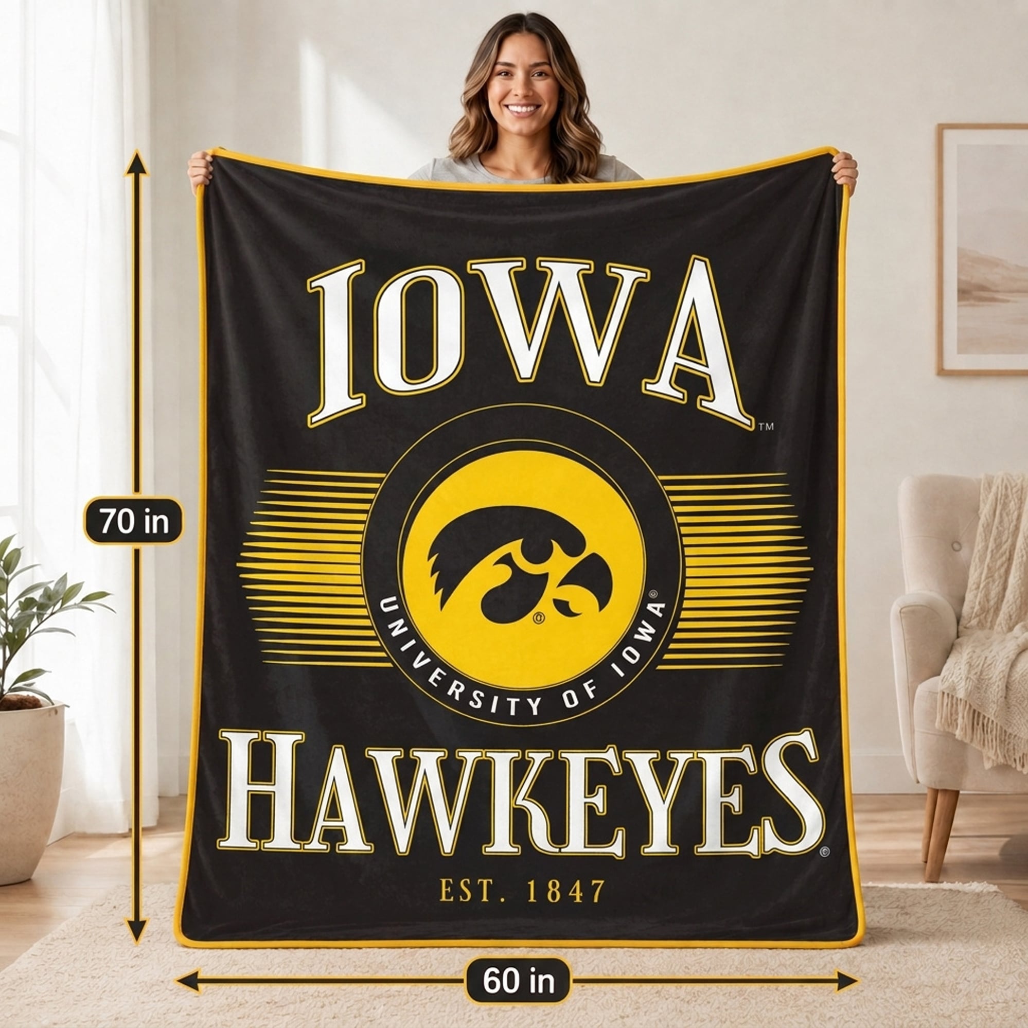 Pegasus Iowa Hawkeyes Spotlight Arch 60" x 70" Ultra Soft Throw Blanket