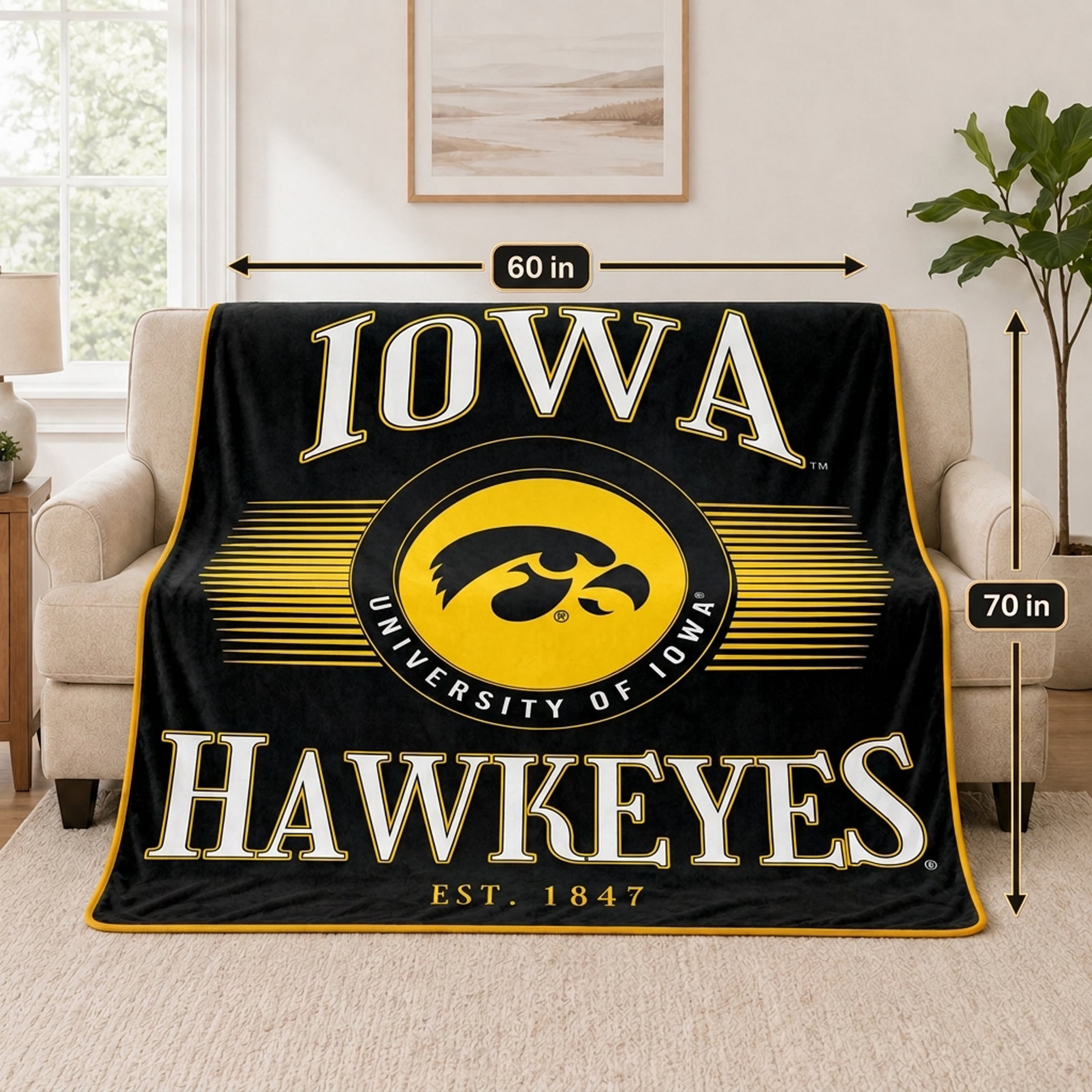 Pegasus Iowa Hawkeyes Spotlight Arch 60" x 70" Ultra Soft Throw Blanket