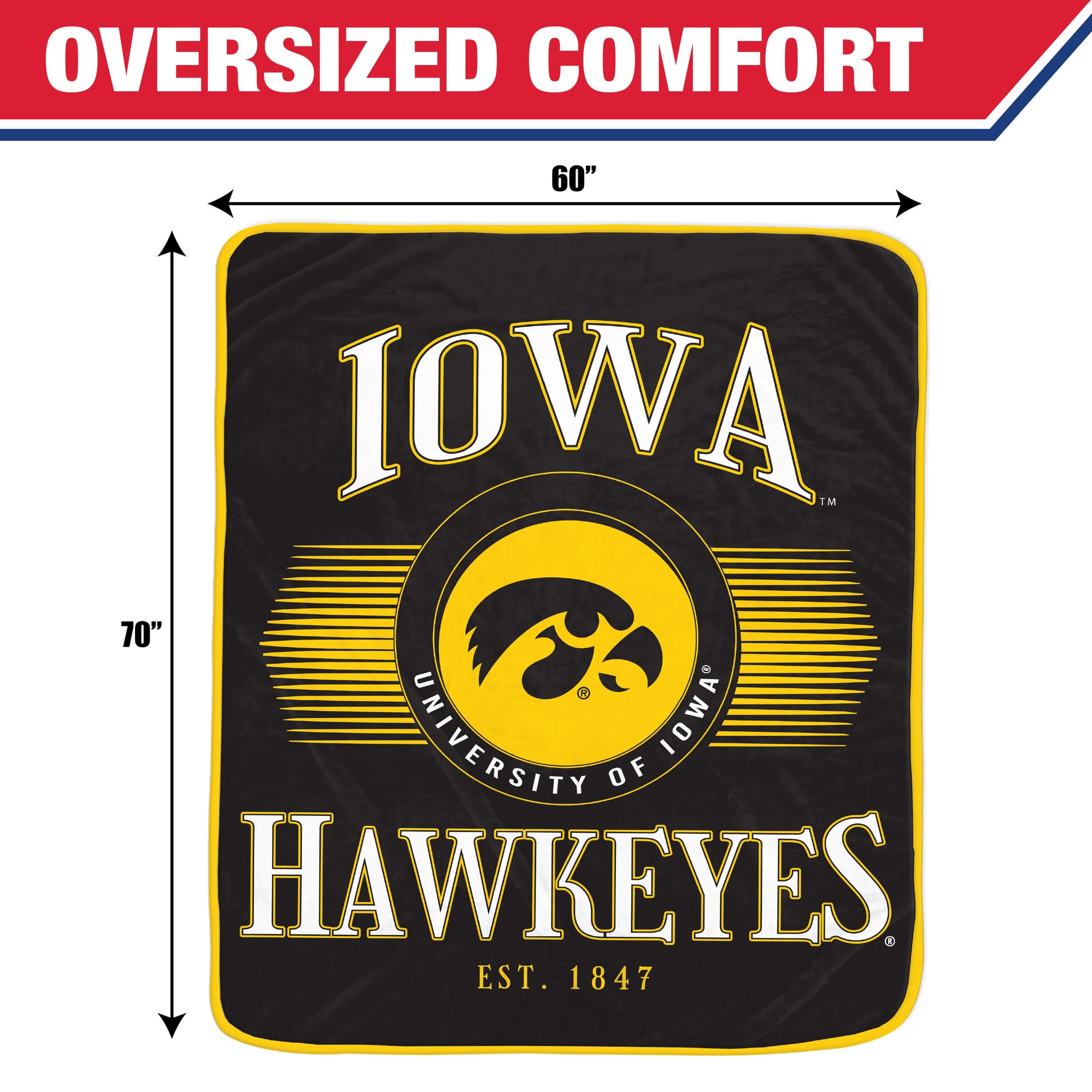 Pegasus Iowa Hawkeyes Spotlight Arch 60" x 70" Ultra Soft Throw Blanket