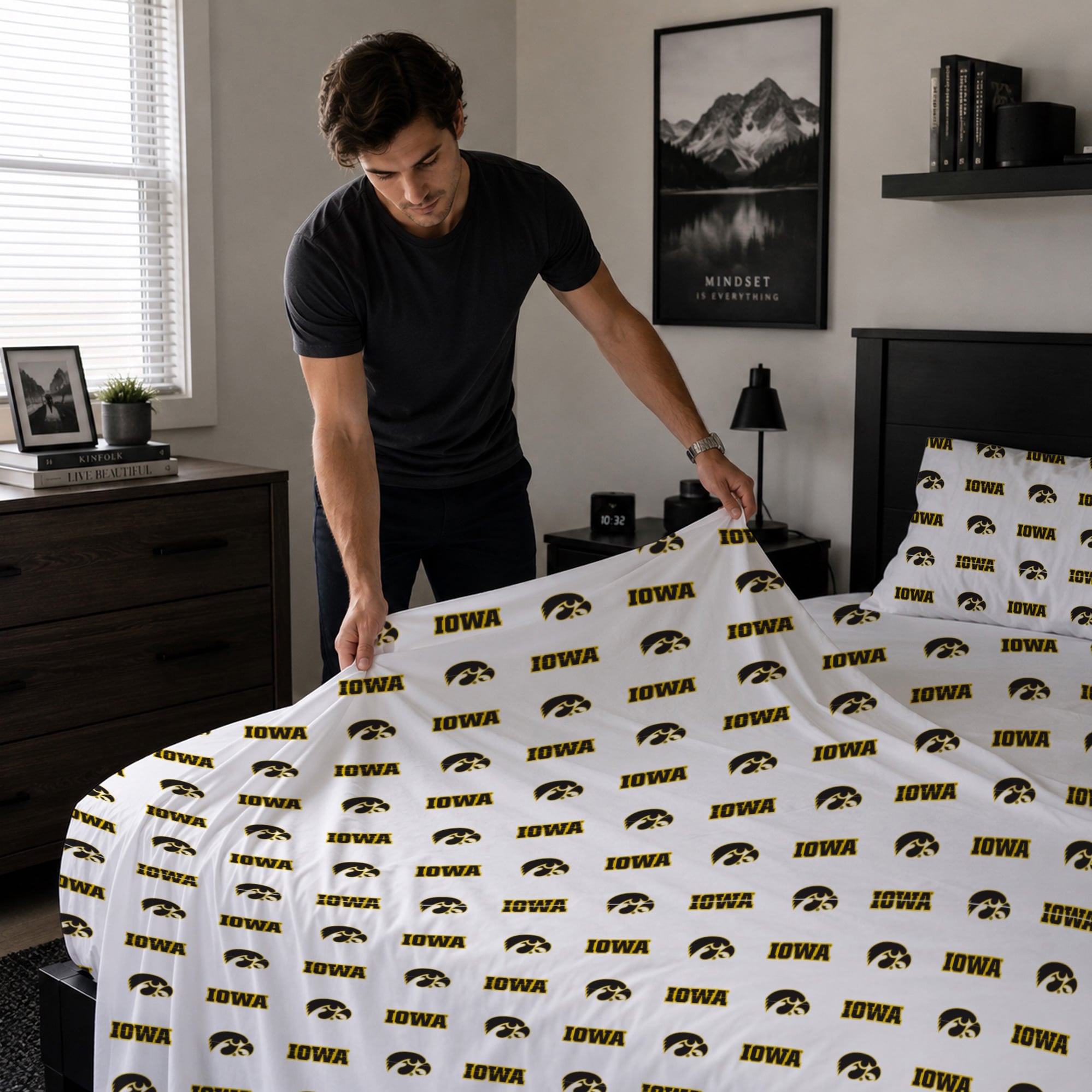 Ensemble de draps trois pièces Pegasus Iowa Hawkeyes pour lit simple
