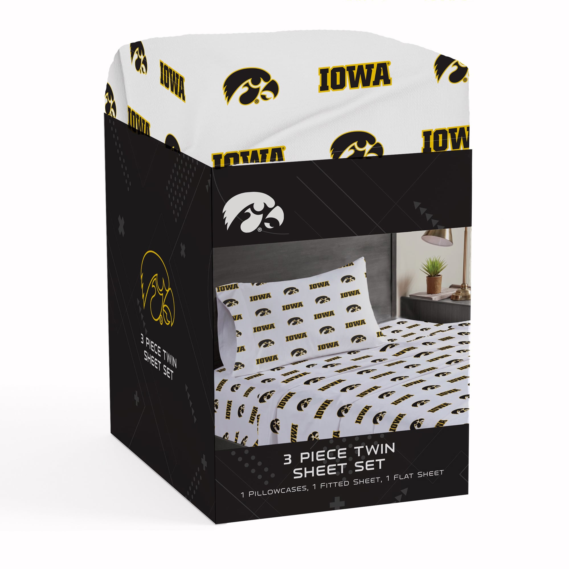 Ensemble de draps trois pièces Pegasus Iowa Hawkeyes pour lit simple