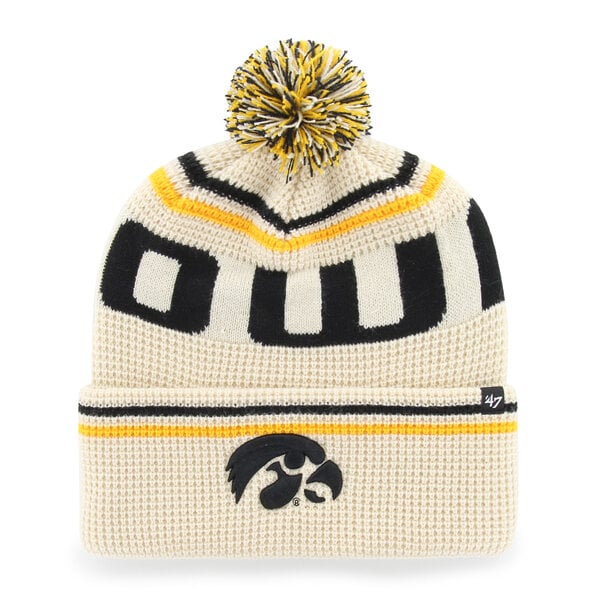Bonnet unisexe '47 crème Iowa Hawkeyes en maille gaufrée à revers avec pompon