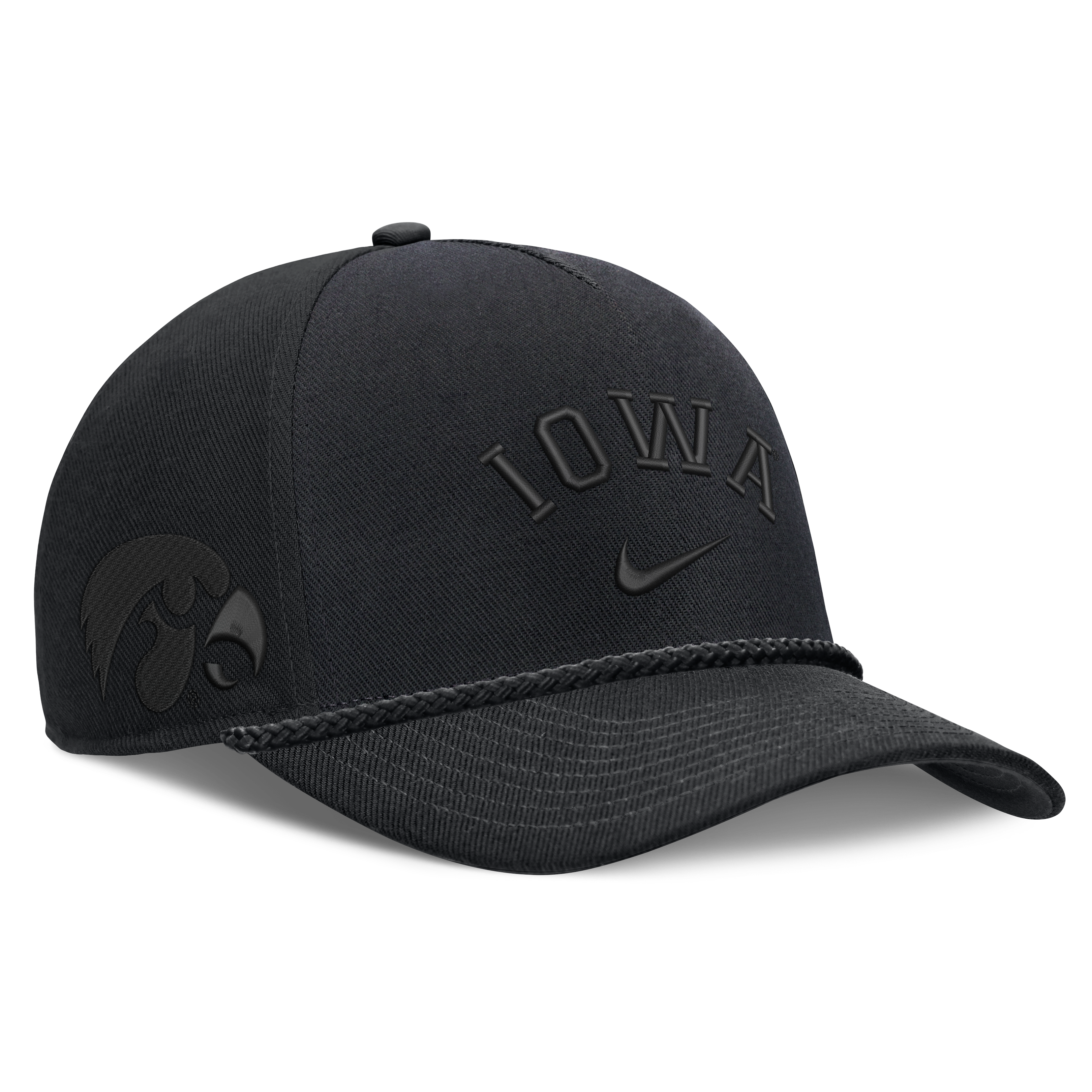 Casquette unisexe Nike Iowa Hawkeyes Campus Prep noire à taille haute et 5 panneaux ajustables
