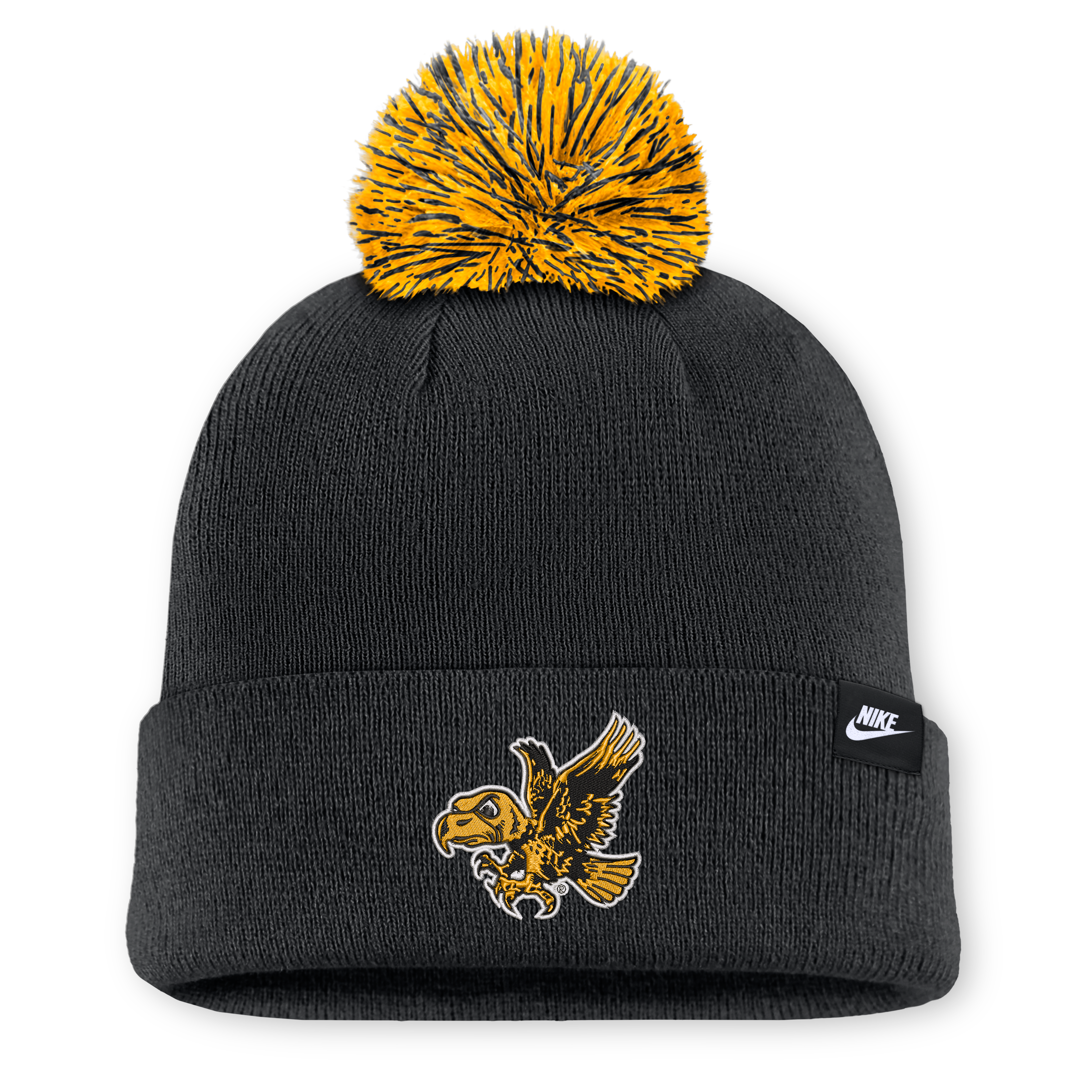 Bonnet unisexe Nike blanc à pompon, orné du logo des Iowa Hawkeyes.