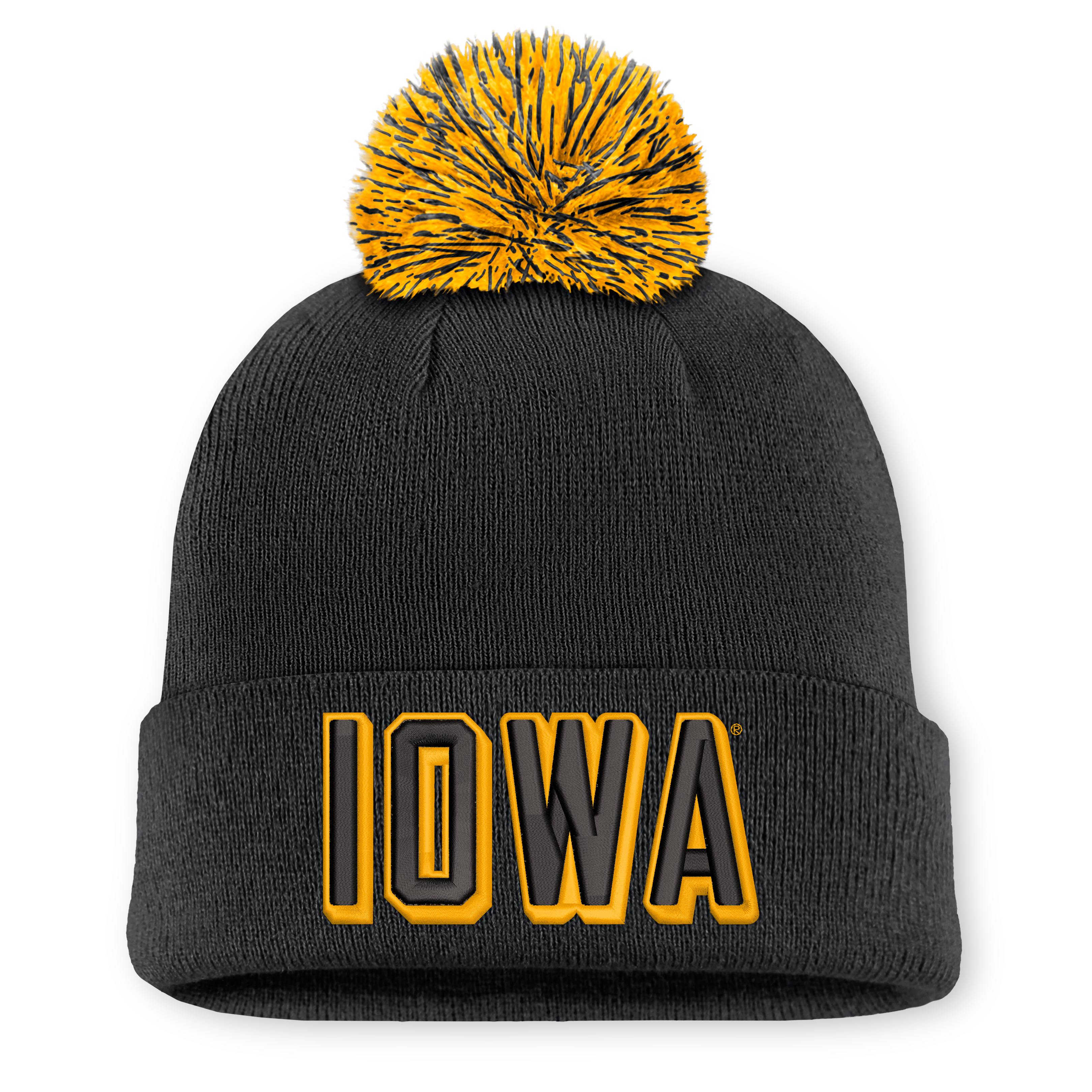 Bonnet unisexe Nike blanc à pompon, orné du logo des Iowa Hawkeyes.