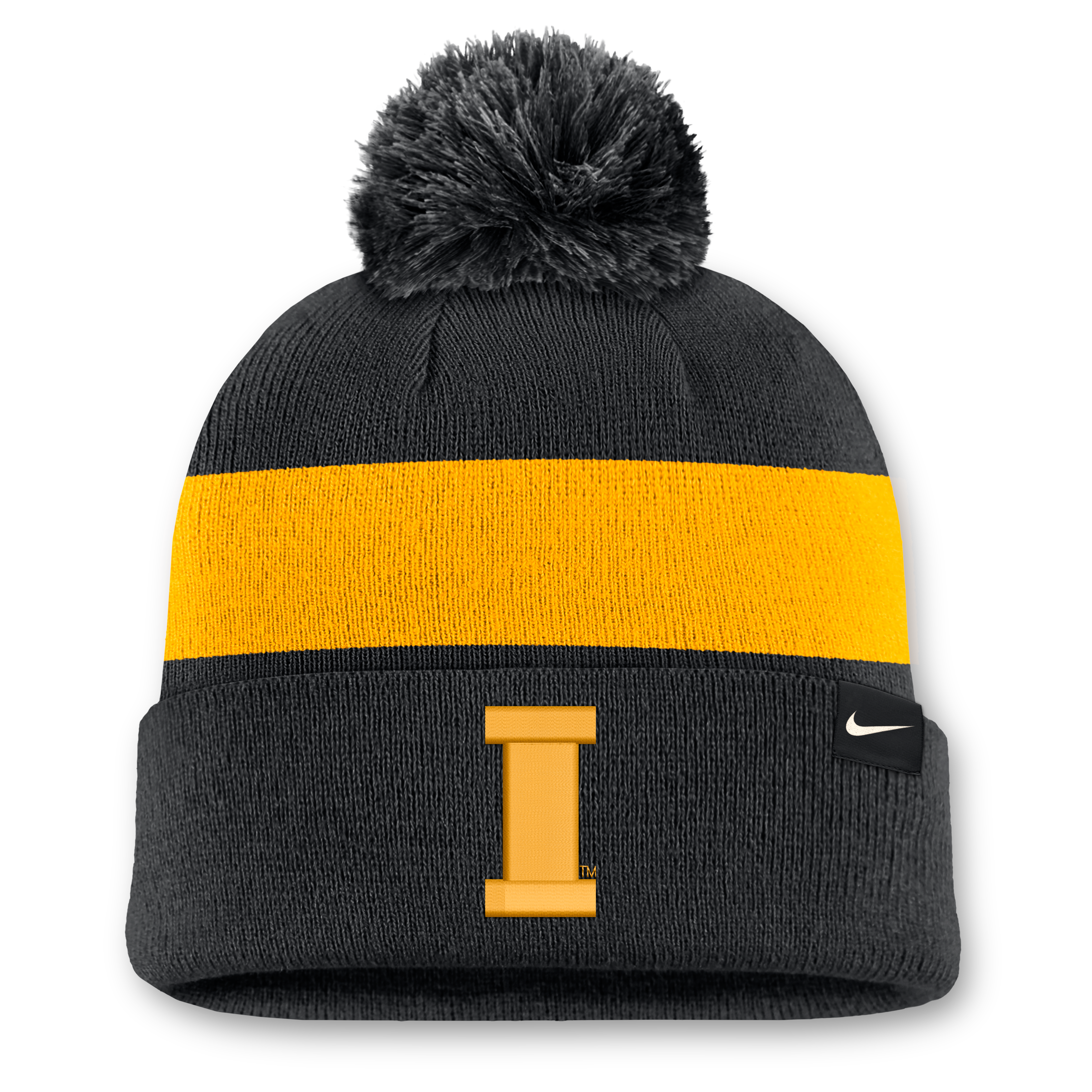 Bonnet unisexe Nike noir Iowa Hawkeyes Primetime Stripe à revers et pompon