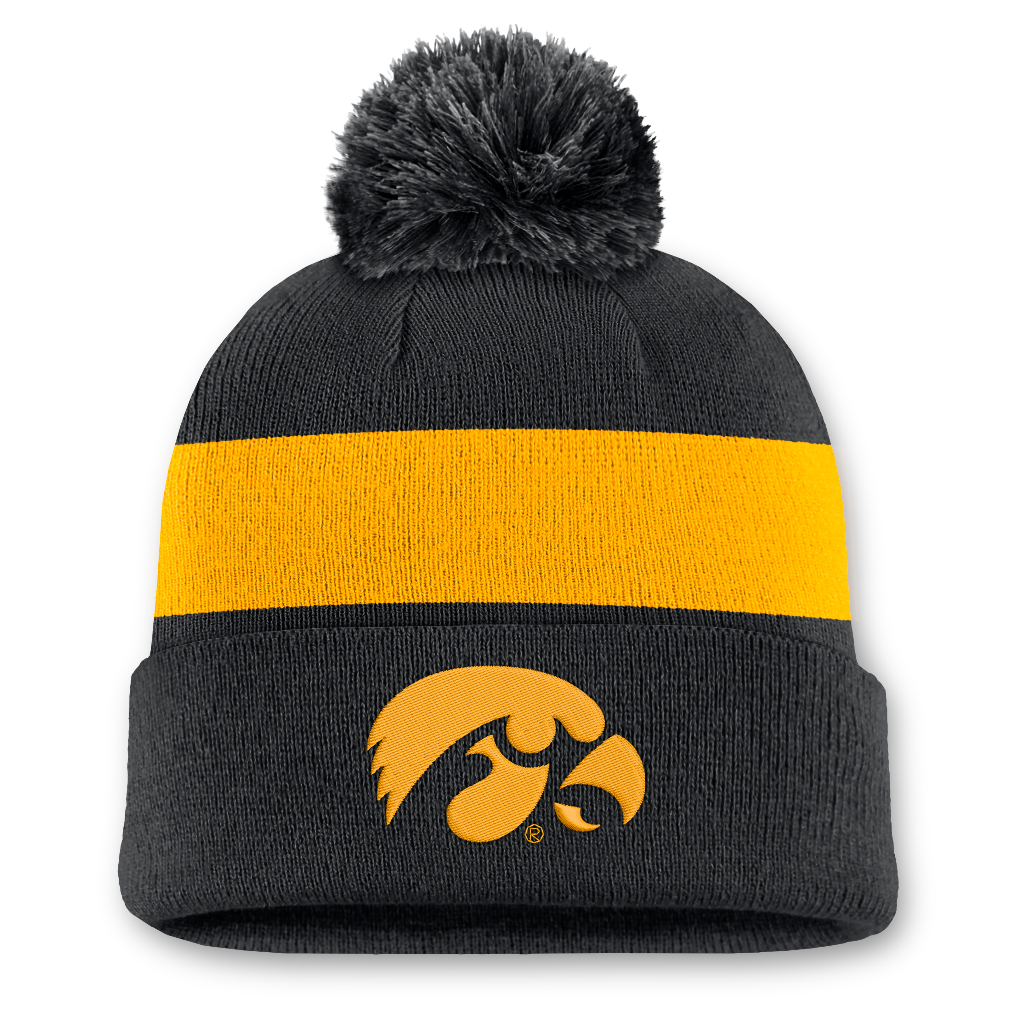 Bonnet unisexe Nike noir Iowa Hawkeyes Primetime Stripe à revers et pompon