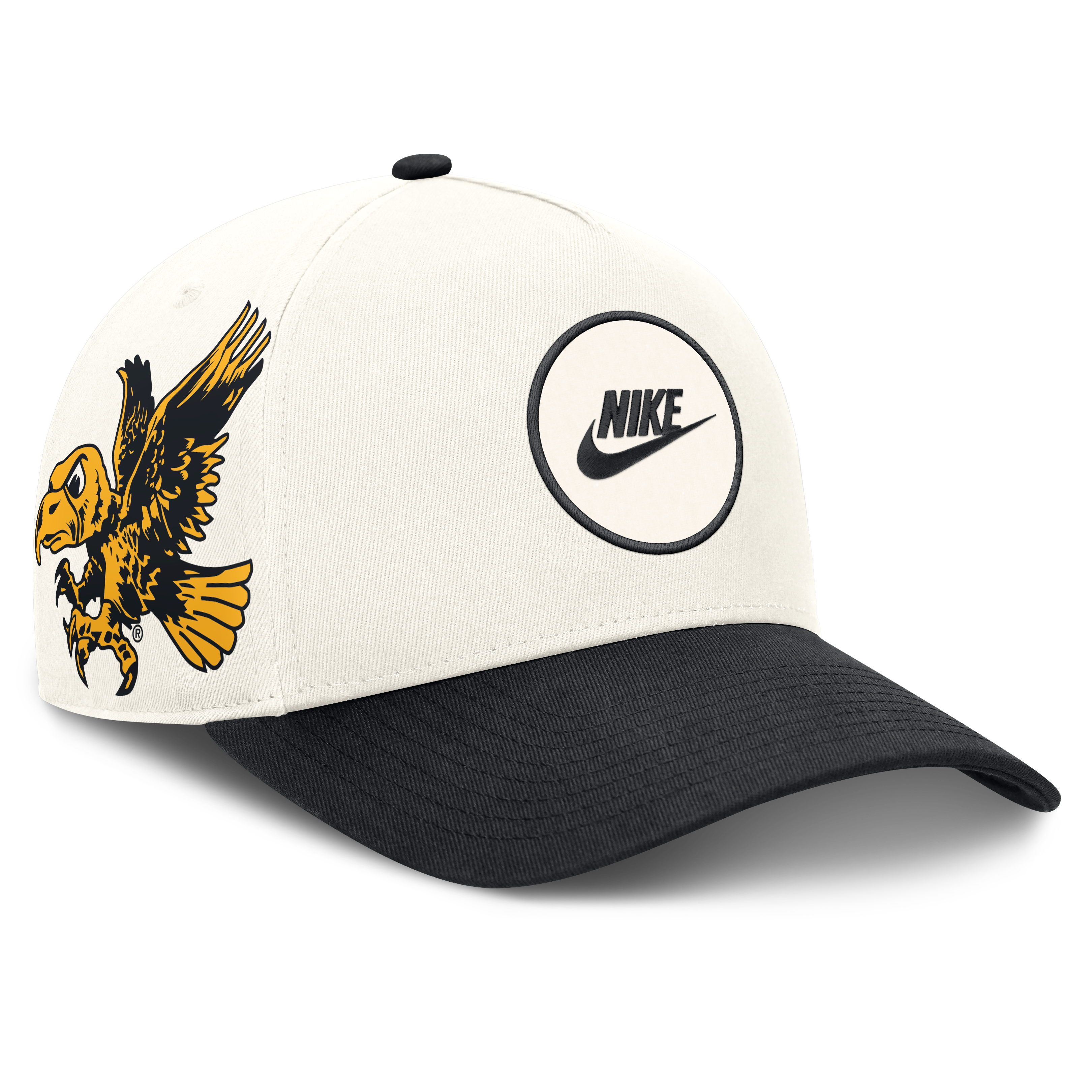 Casquette unisexe Nike blanche/noire Iowa Hawkeyes Rise Side Logo A-Frame Dri-FIT ajustable