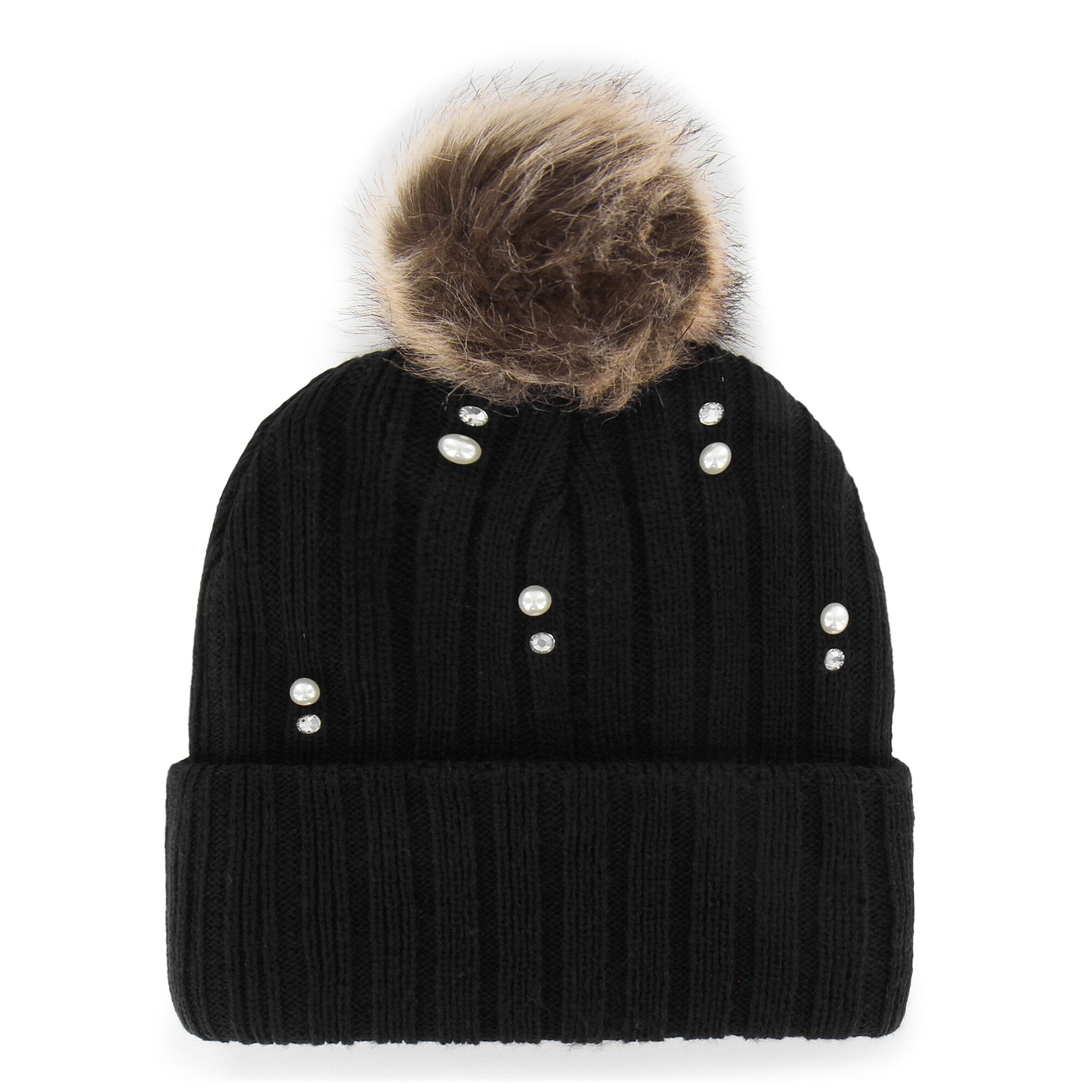 Bonnet en maille de fourrure nacrée noire Iowa Hawkeyes '47 pour femme avec pompon