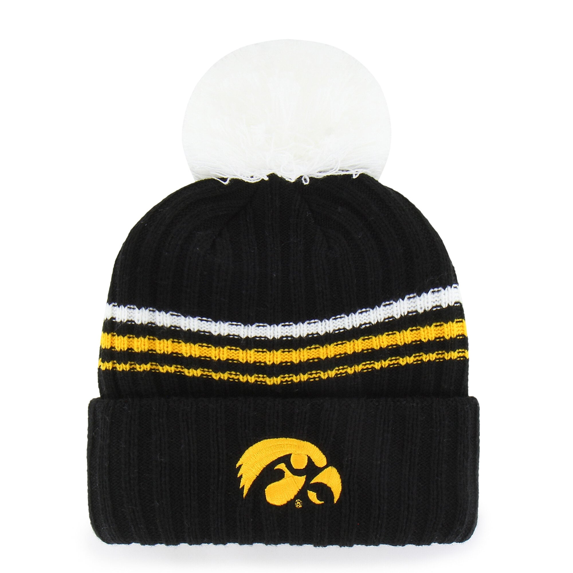Bonnet tricoté à pompon et inscription duveteuse « 47 » pour femme, noir, Iowa Hawkeyes