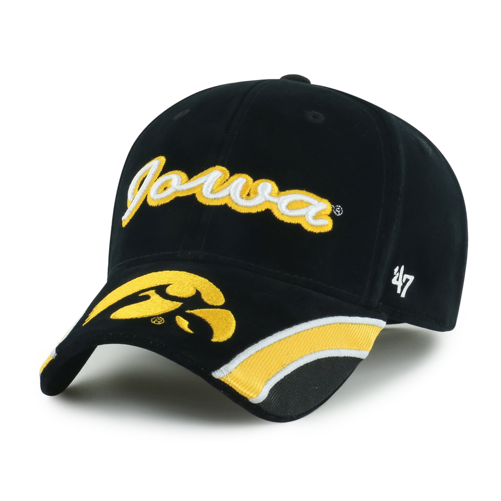 Casquette ajustable pour femme « 47 Black Iowa Hawkeyes » en velours denim avec inscription MVP
