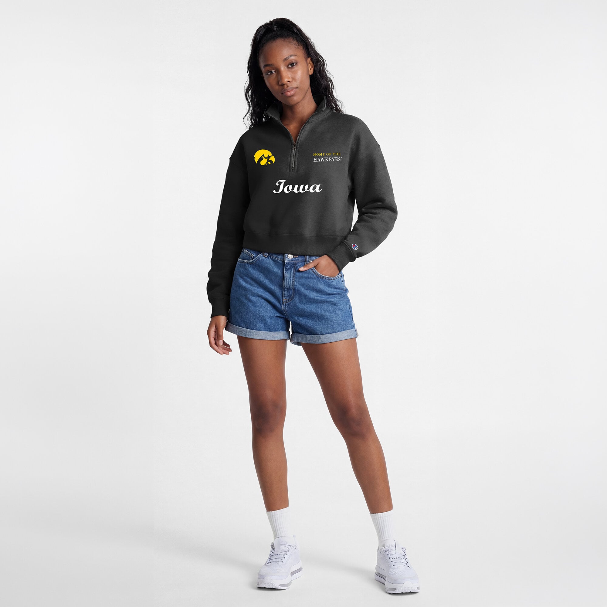 Women's Champion Black Iowa Hawkeyes Academic Triumph Quarter-Zip Tri-Blend Pullover