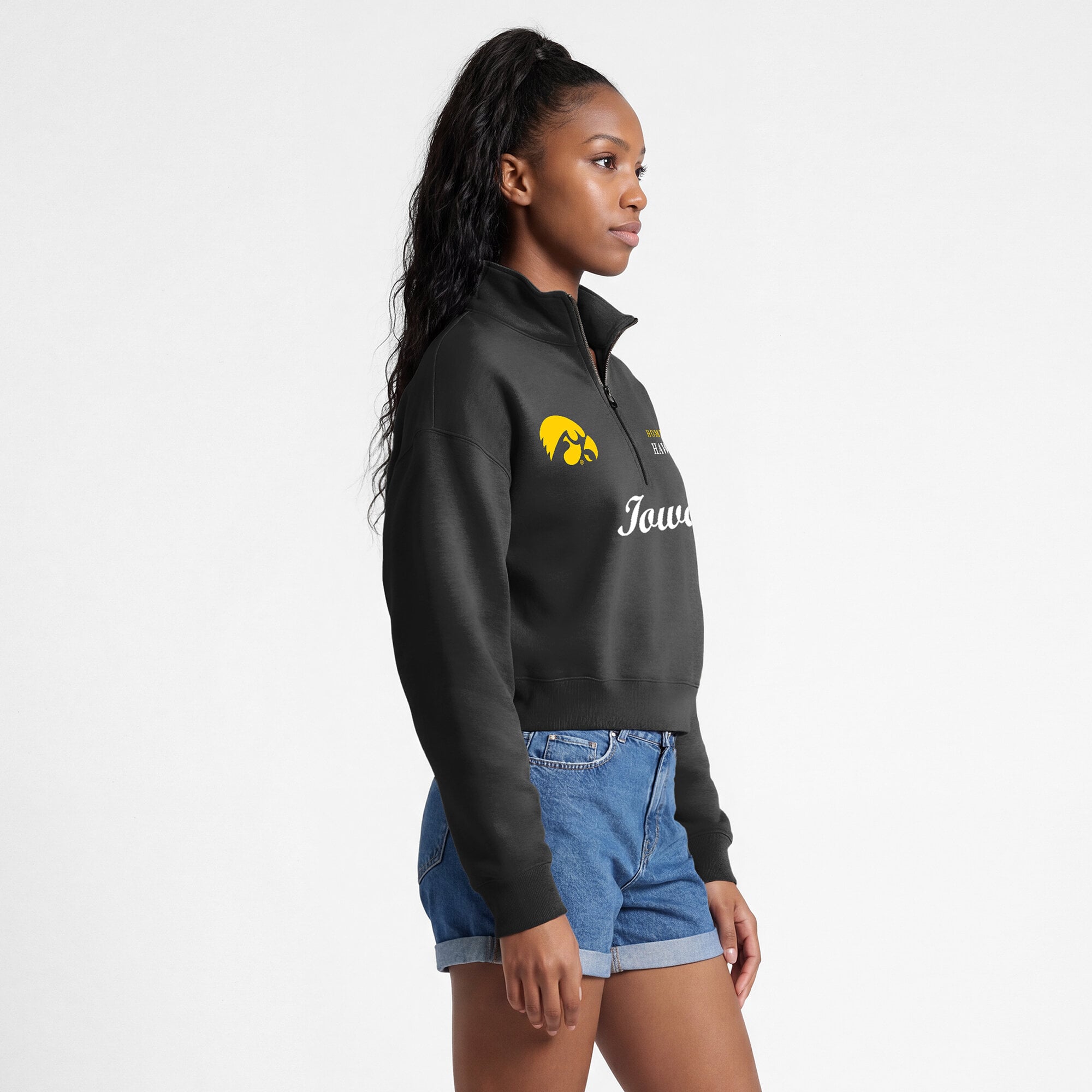 Women's Champion Black Iowa Hawkeyes Academic Triumph Quarter-Zip Tri-Blend Pullover