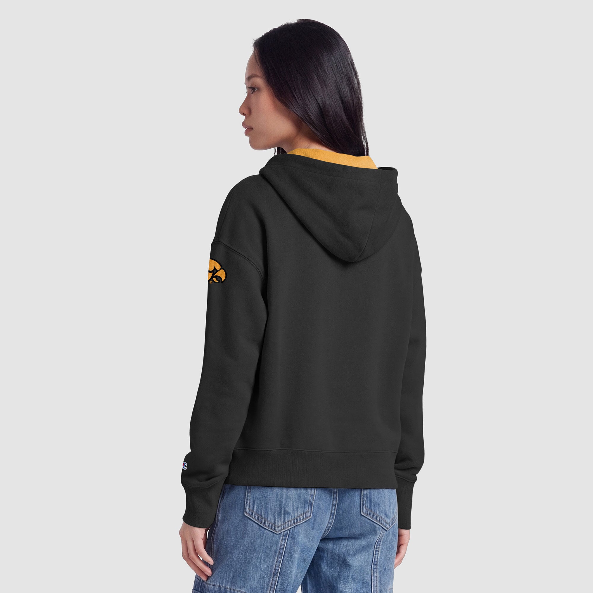 Sweat à capuche zippé en polaire Champion Black Iowa Hawkeyes Arch pour femme