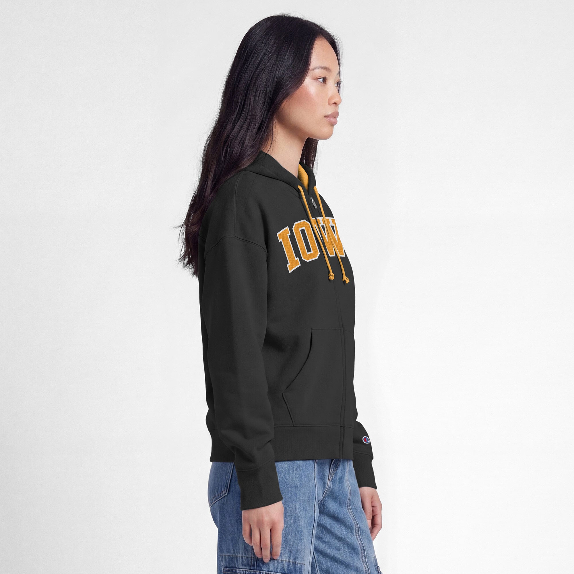 Sweat à capuche zippé en polaire Champion Black Iowa Hawkeyes Arch pour femme