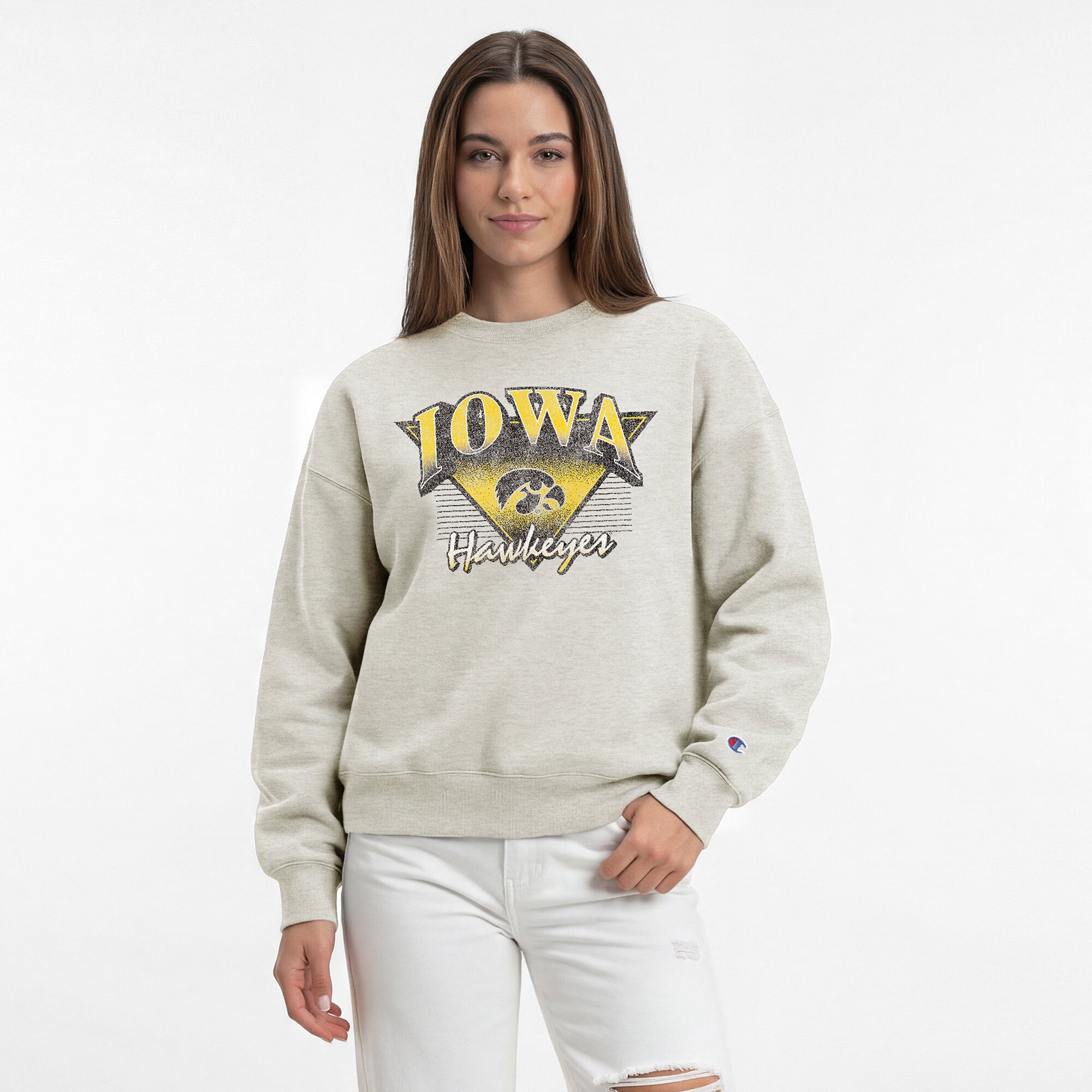 Sweat-shirt à manches courtes Champion pour femmes, couleur avoine, Iowa Hawkeyes All-Star Weave