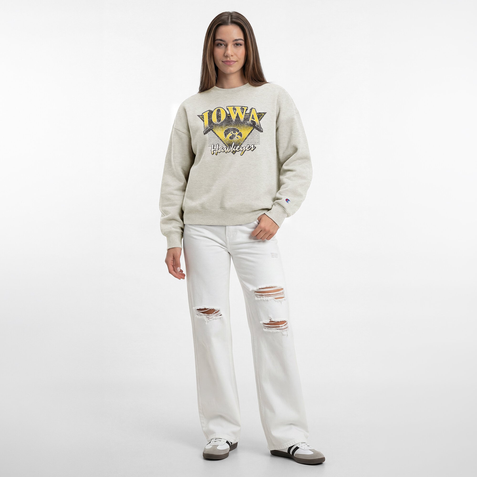 Sweat-shirt à manches courtes Champion pour femmes, couleur avoine, Iowa Hawkeyes All-Star Weave
