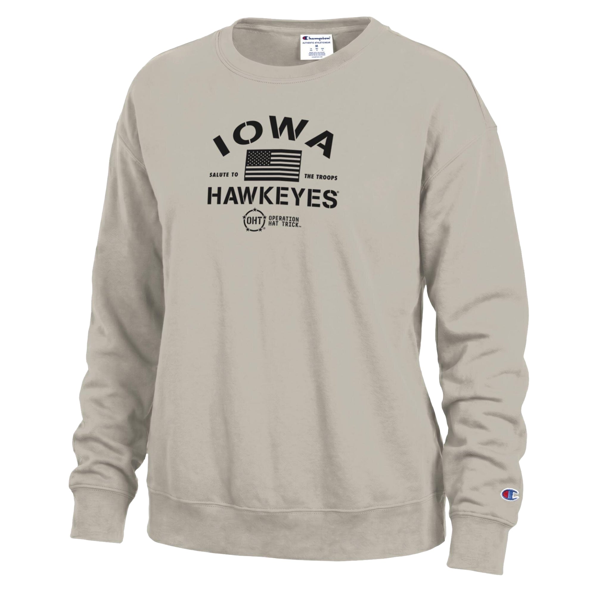 Women's Champion Tan Iowa Hawkeyes Operation Hat Trick Powerblend Sweatshirt