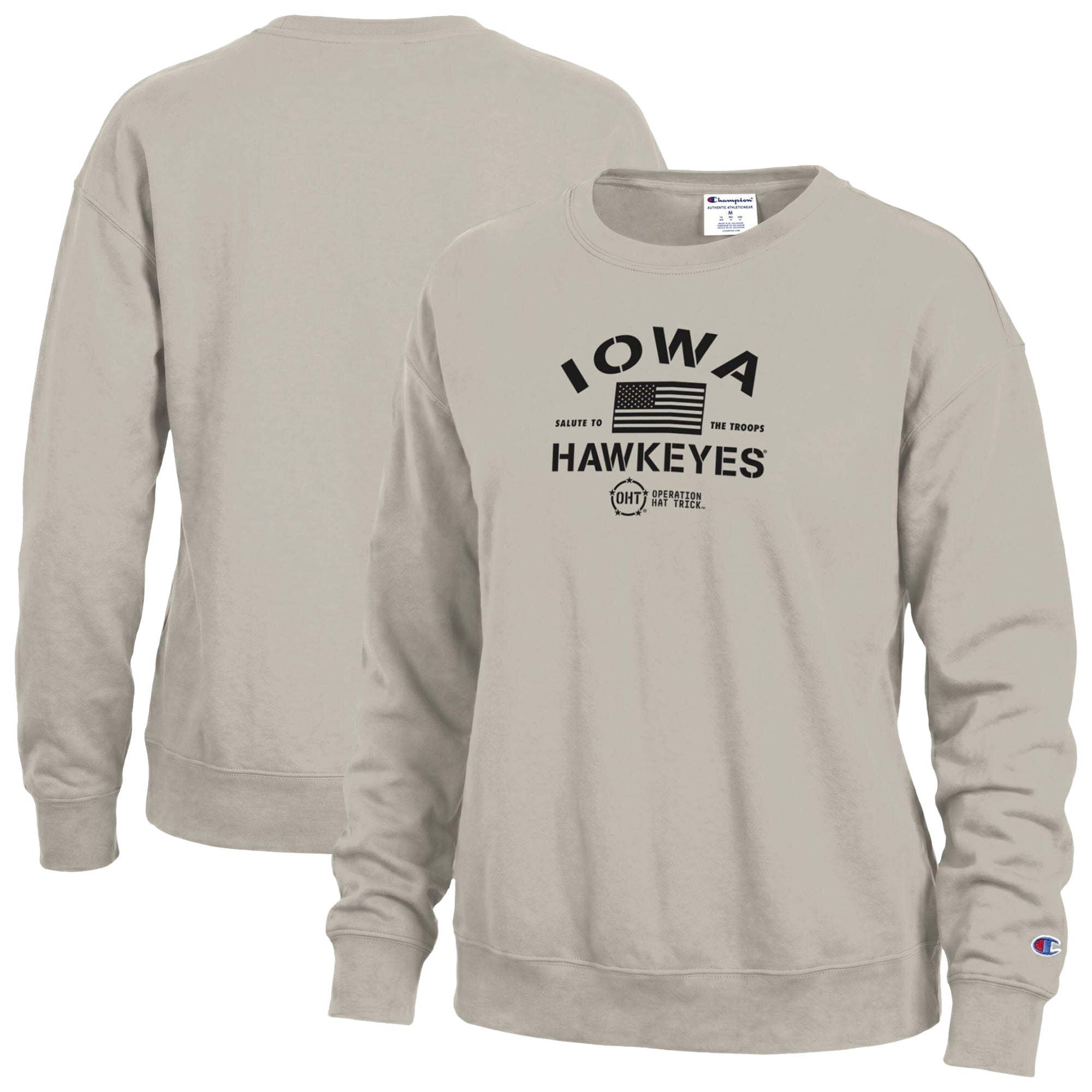 Women's Champion Tan Iowa Hawkeyes Operation Hat Trick Powerblend Sweatshirt