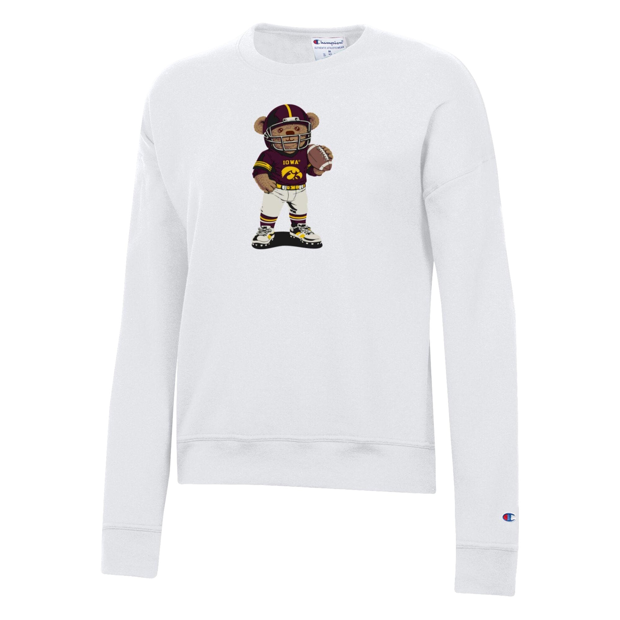 Women's Champion White Iowa Hawkeyes Teddy Bear Sweatshirt